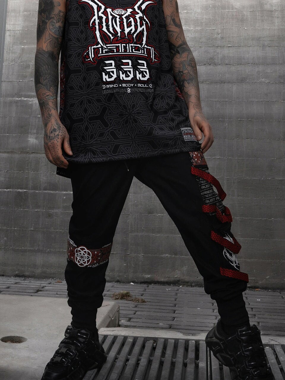 PROTECTED BY INTENT V1 ✦ DESIGN 004 ✦ RED/BLACK ✦ TACTICAL JOGGERS Tacticals