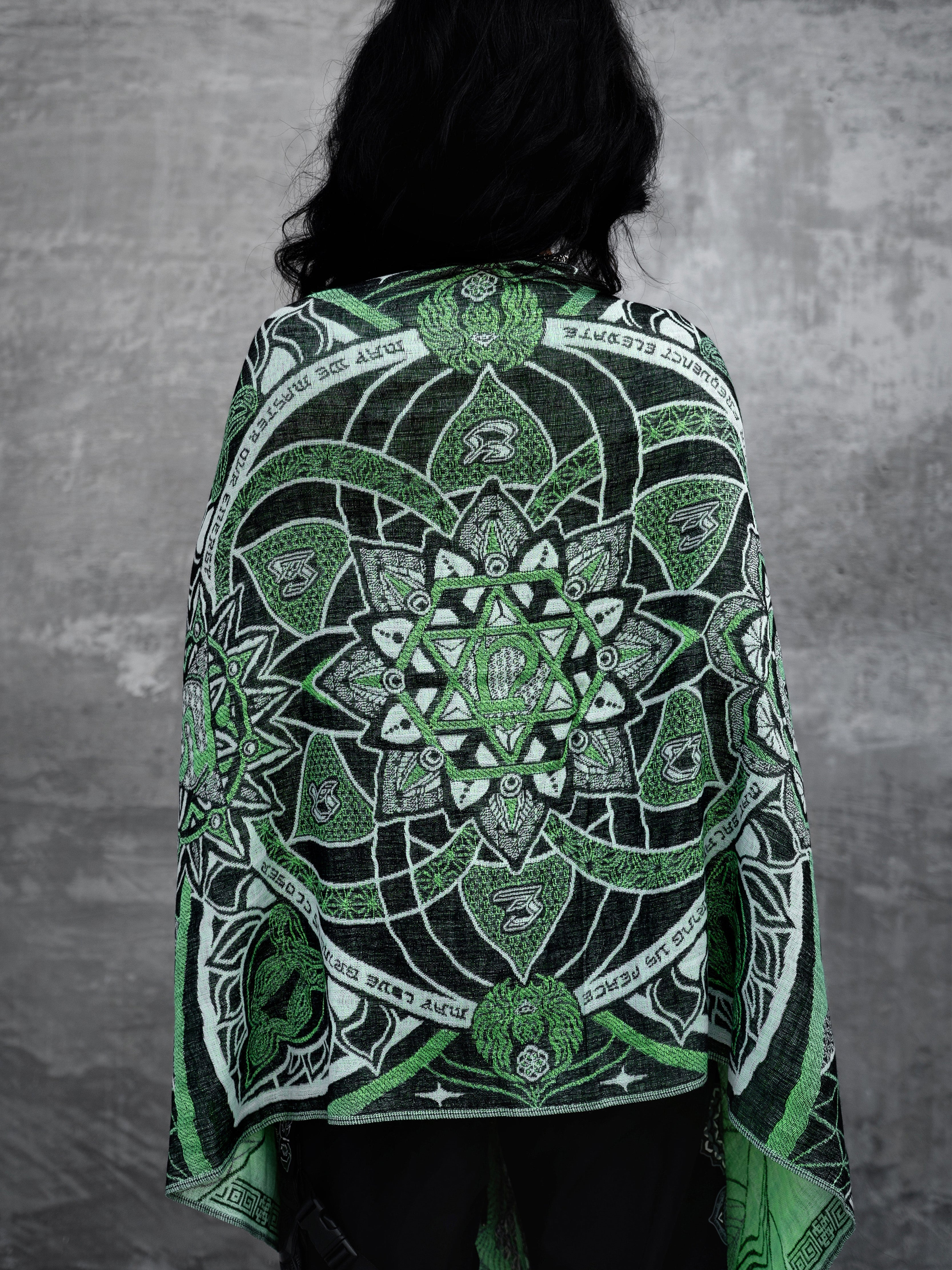 NEW RELEASE • HARMONY HEALS • UV-REACTIVE GREEN MINT • Festival Shawl/Scarf Shawl