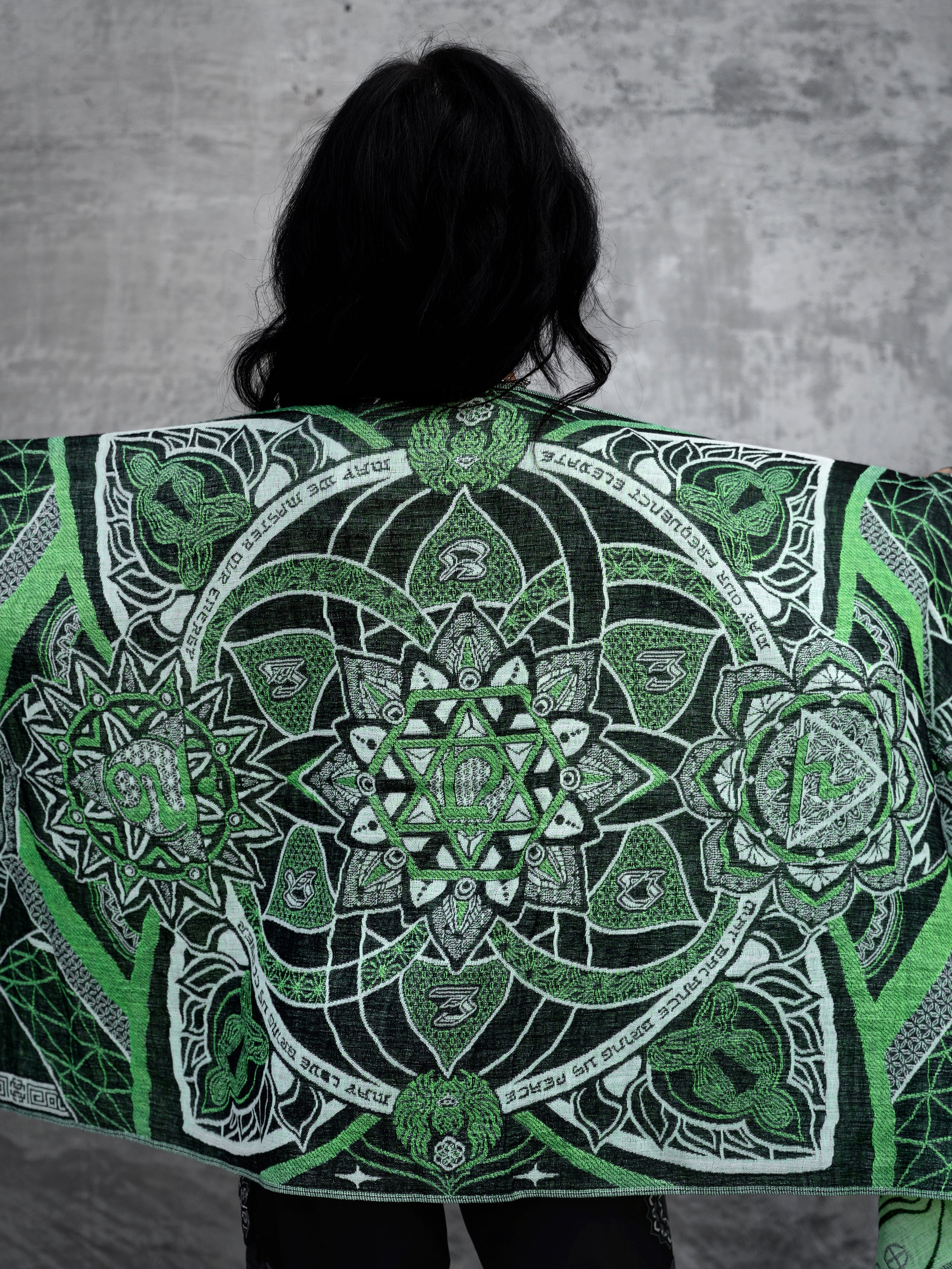 NEW RELEASE • HARMONY HEALS • UV-REACTIVE GREEN MINT • Festival Shawl/Scarf Shawl