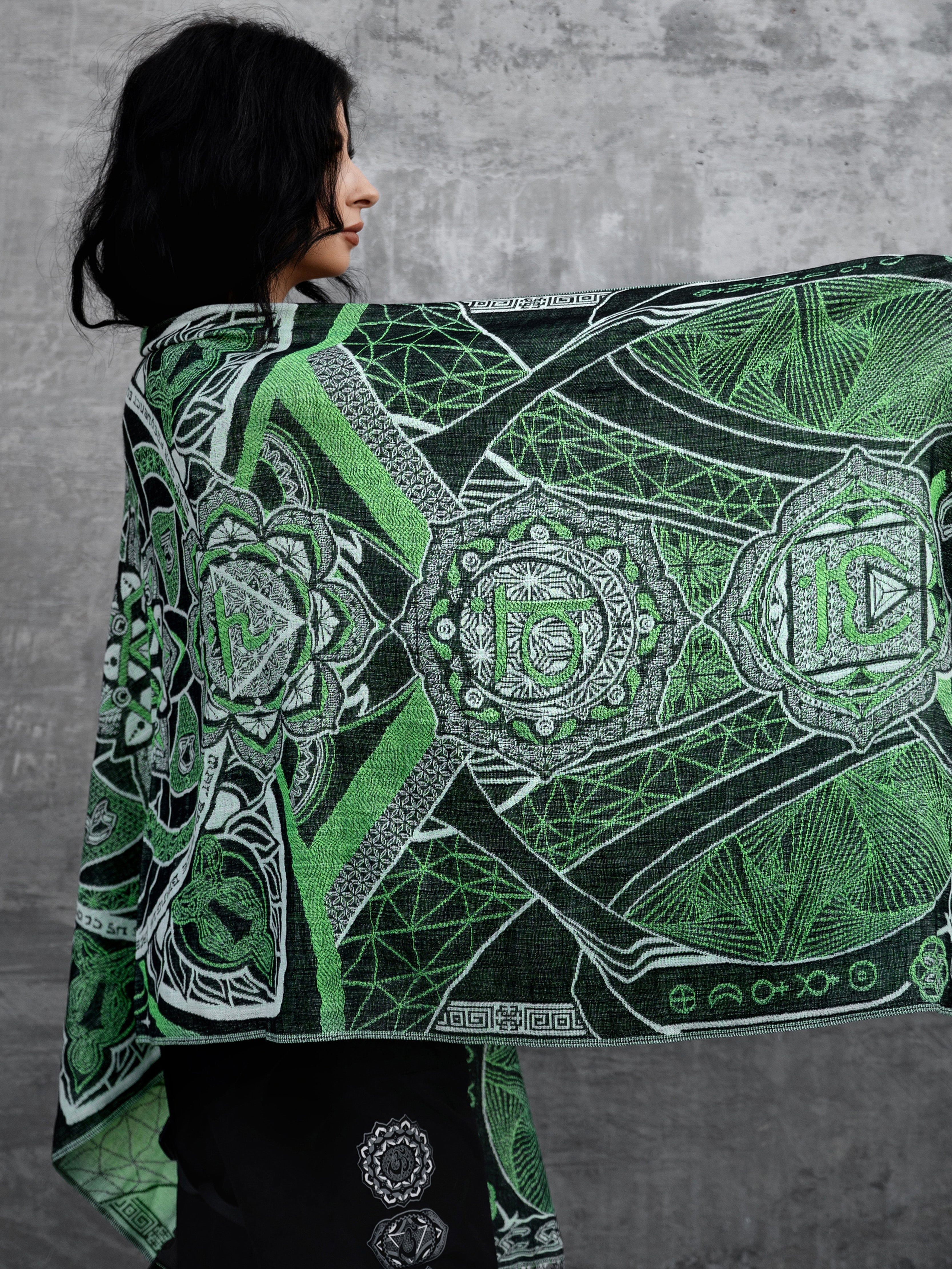 NEW RELEASE • HARMONY HEALS • UV-REACTIVE GREEN MINT • Festival Shawl/Scarf Shawl