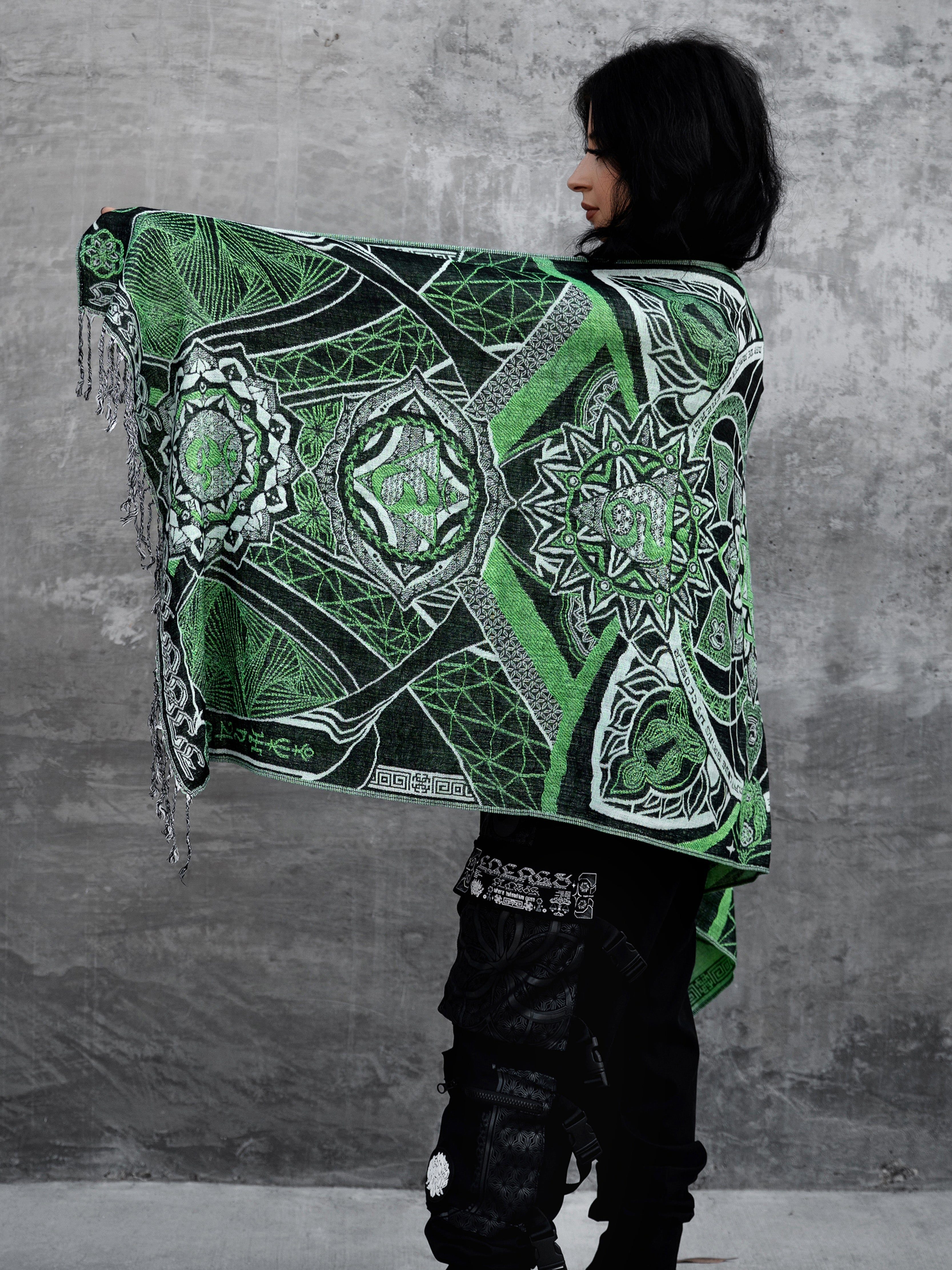 NEW RELEASE • HARMONY HEALS • UV-REACTIVE GREEN MINT • Festival Shawl/Scarf Shawl