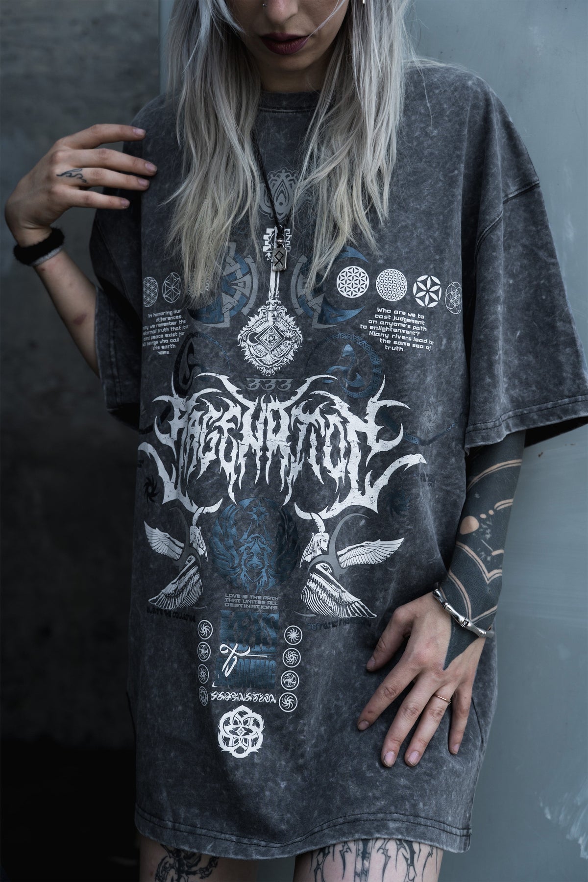 KEYS TO BECOMING ✦ Purple Iridescent + Reflective Ink ✦ Oversized Acidwash T-shirt T-Shirt