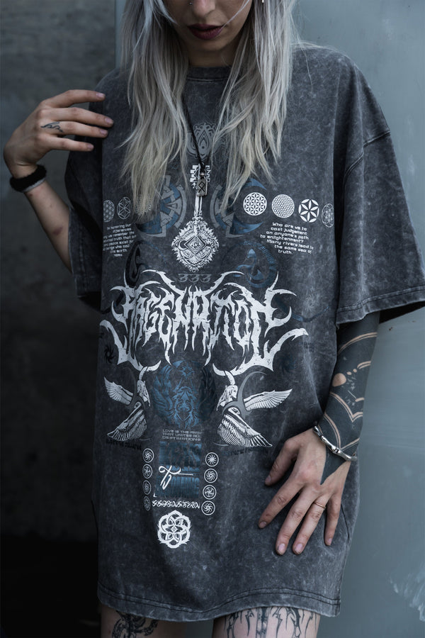 KEYS TO BECOMING ✦ Purple Iridescent + Reflective Ink ✦ Oversized Acidwash T-shirt T-Shirt