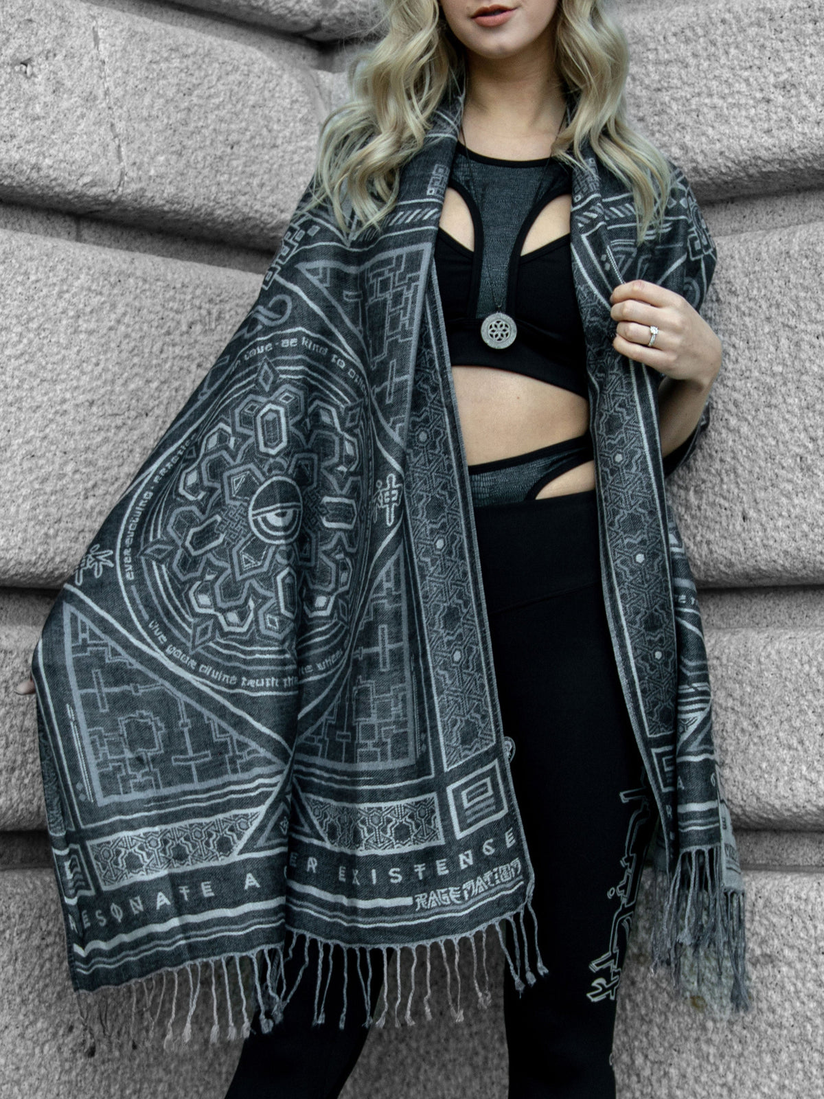 DHARMA V2 • Grey/White • Festival Shawl/Scarf Shawls