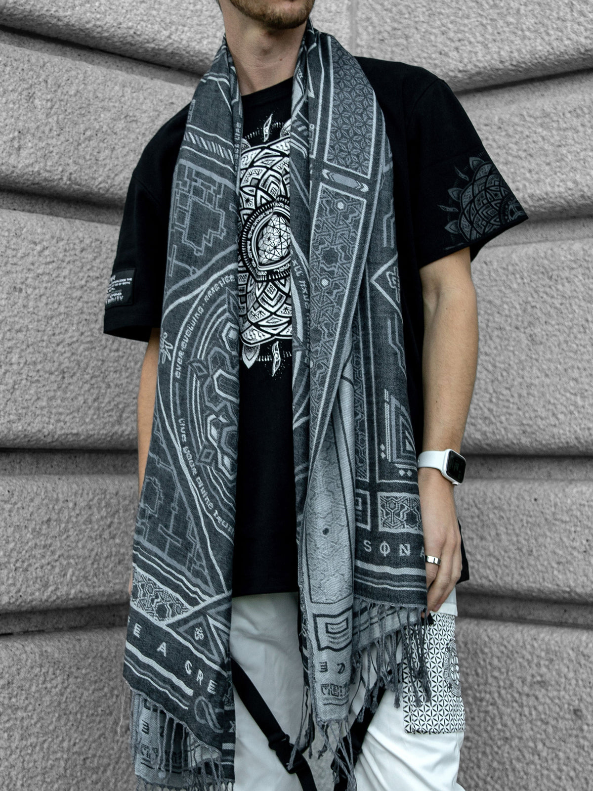 DHARMA V2 • Grey/White • Festival Shawl/Scarf Shawls