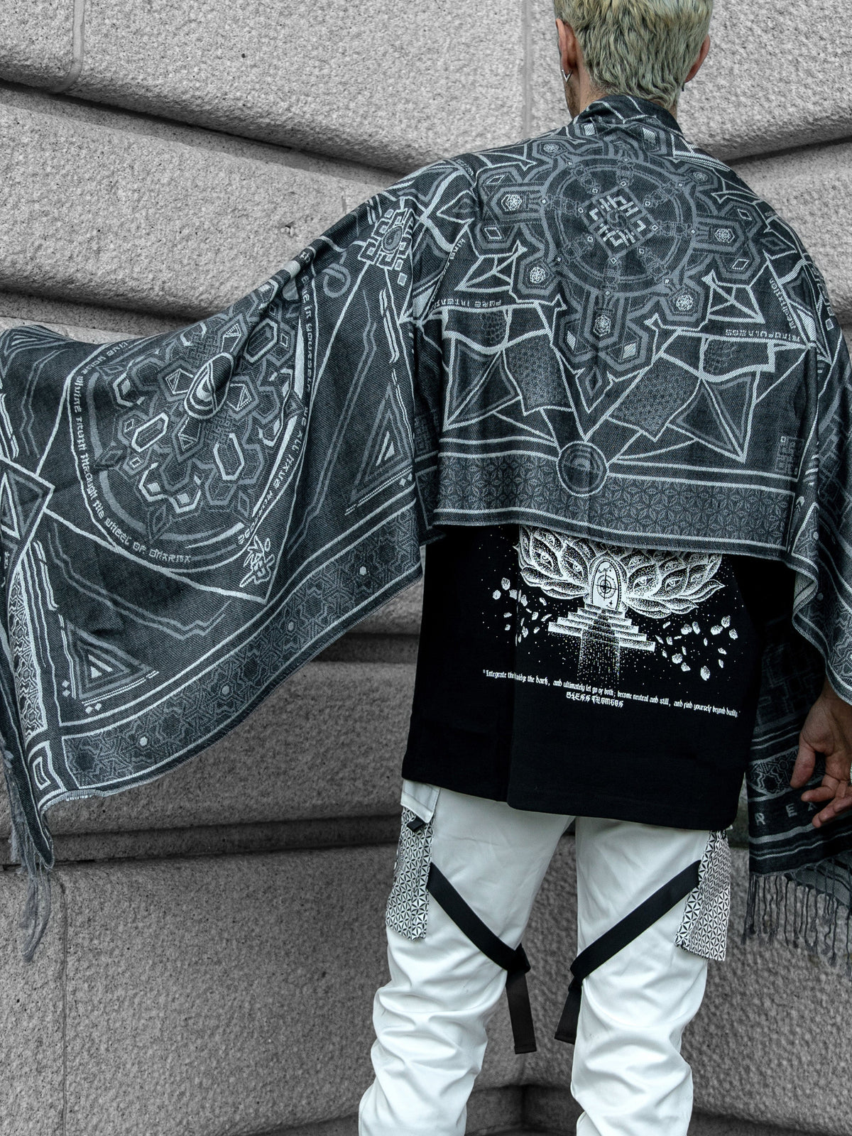 DHARMA V2 • Grey/White • Festival Shawl/Scarf Shawls