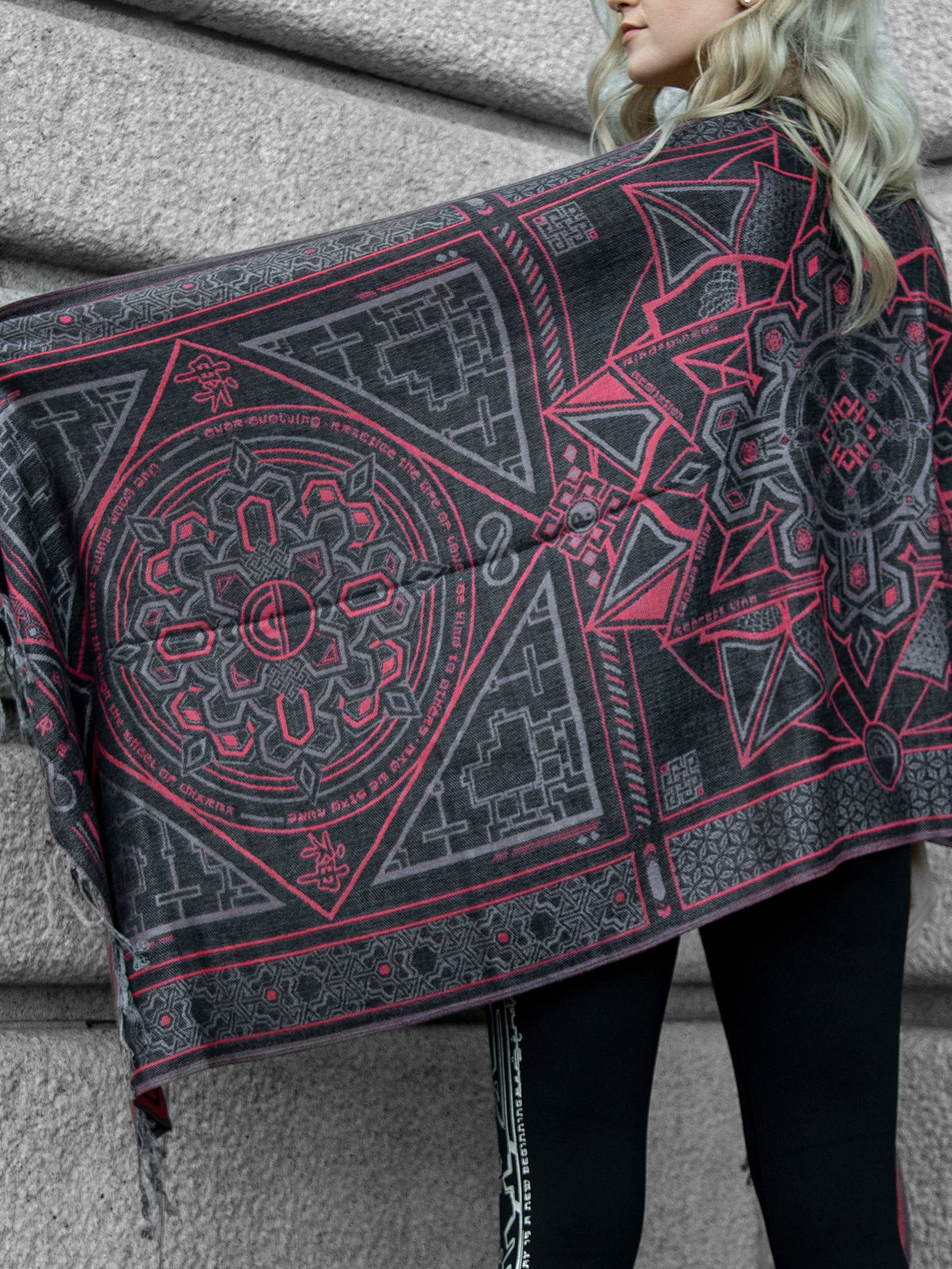 DHARMA V2 • Grey/Red • Festival Shawl/Scarf Shawls