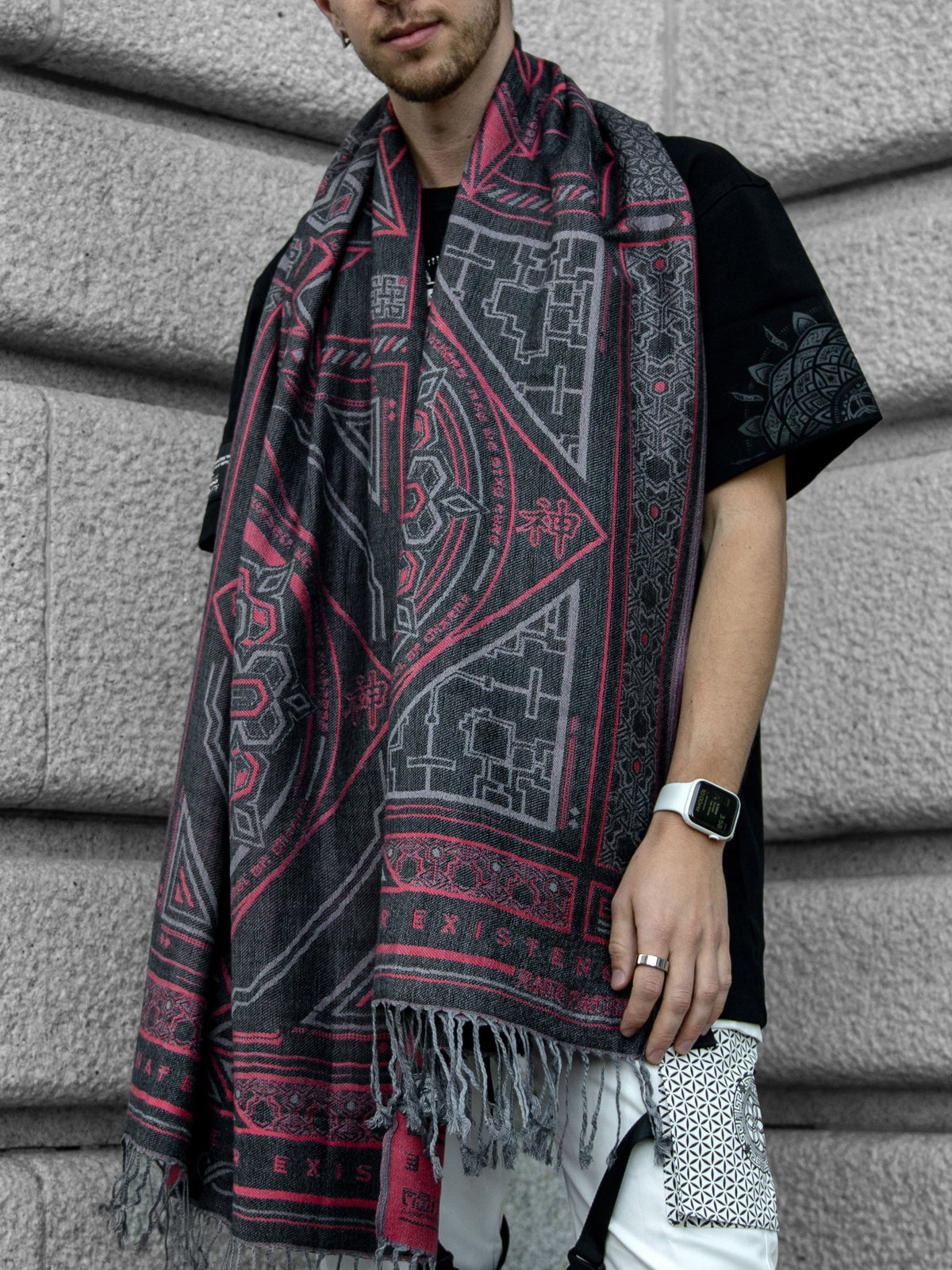 DHARMA V2 • Grey/Red • Festival Shawl/Scarf Shawls