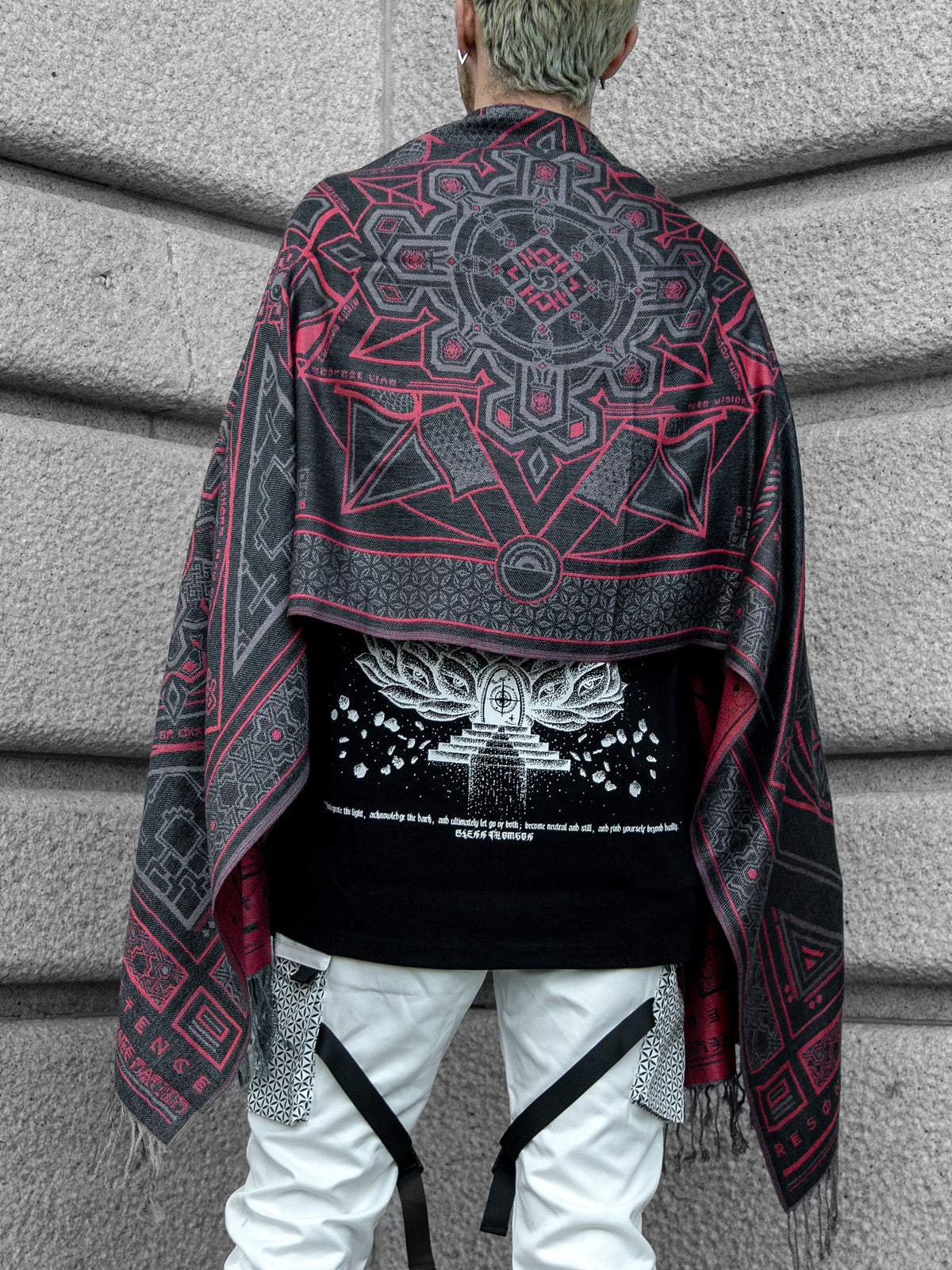 DHARMA V2 • Grey/Red • Festival Shawl/Scarf Shawls