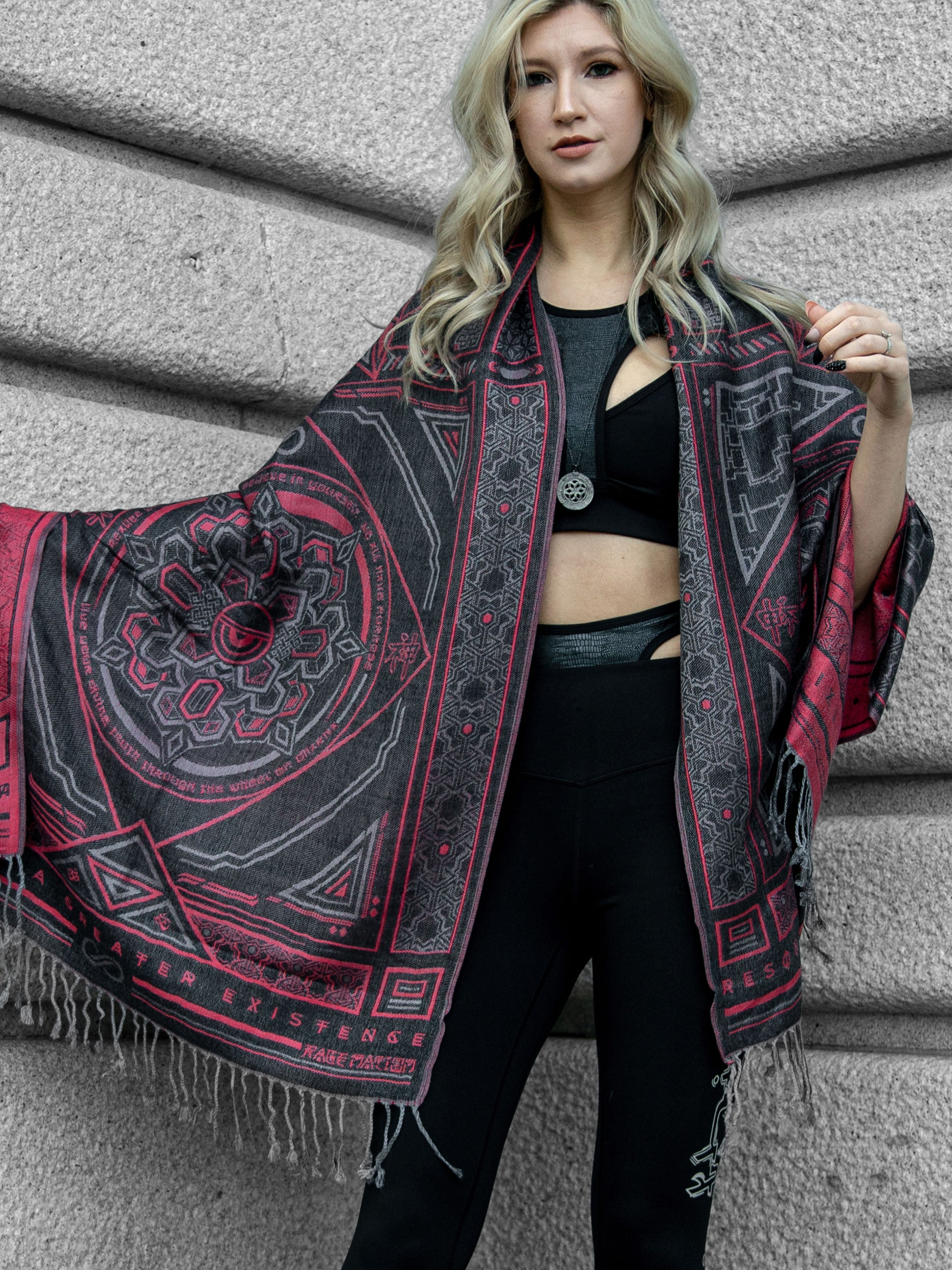 DHARMA V2 • Grey/Red • Festival Shawl/Scarf Shawls