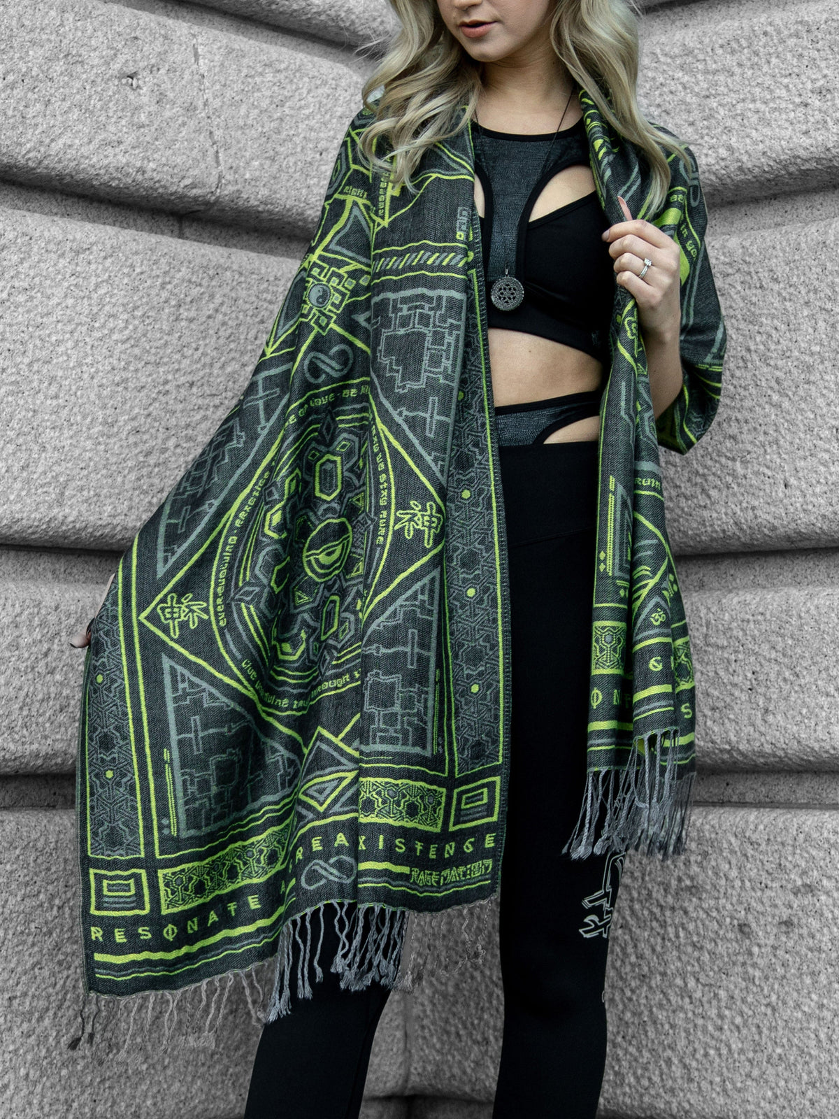 DHARMA V2 • Grey / Neon Yellow • UV REACTIVE • Festival Shawl/Scarf Shawls