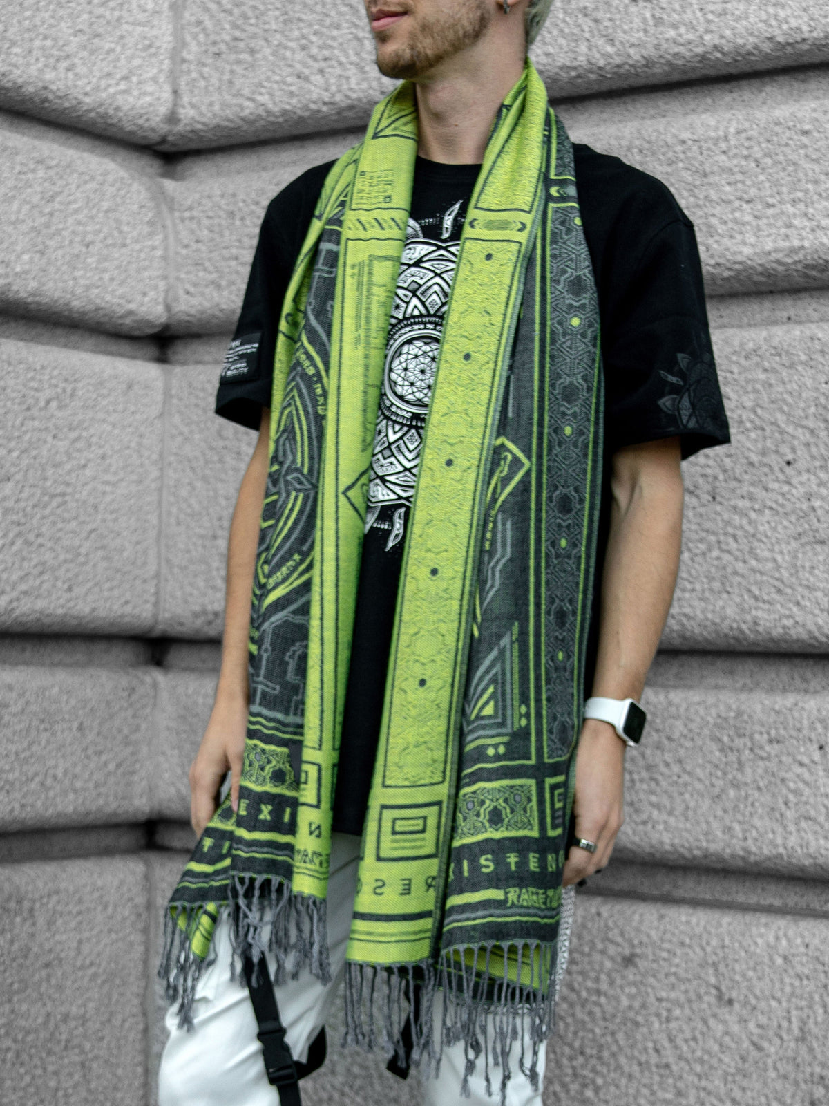 DHARMA V2 • Grey / Neon Yellow • UV REACTIVE • Festival Shawl/Scarf Shawls