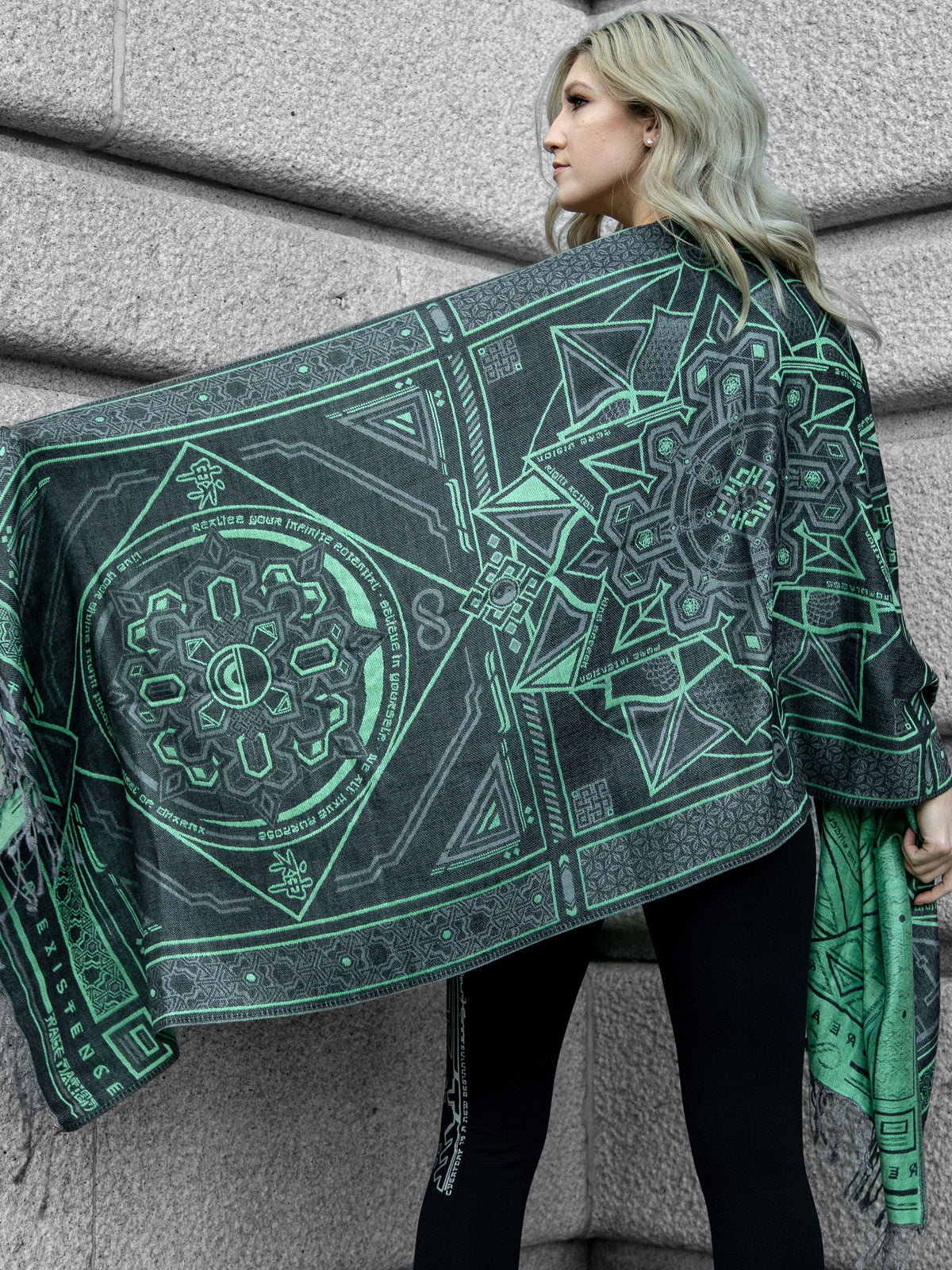 DHARMA V2 • Grey/Mint • AR Activated/UV Reactive • Festival Shawl/Scarf Shawls