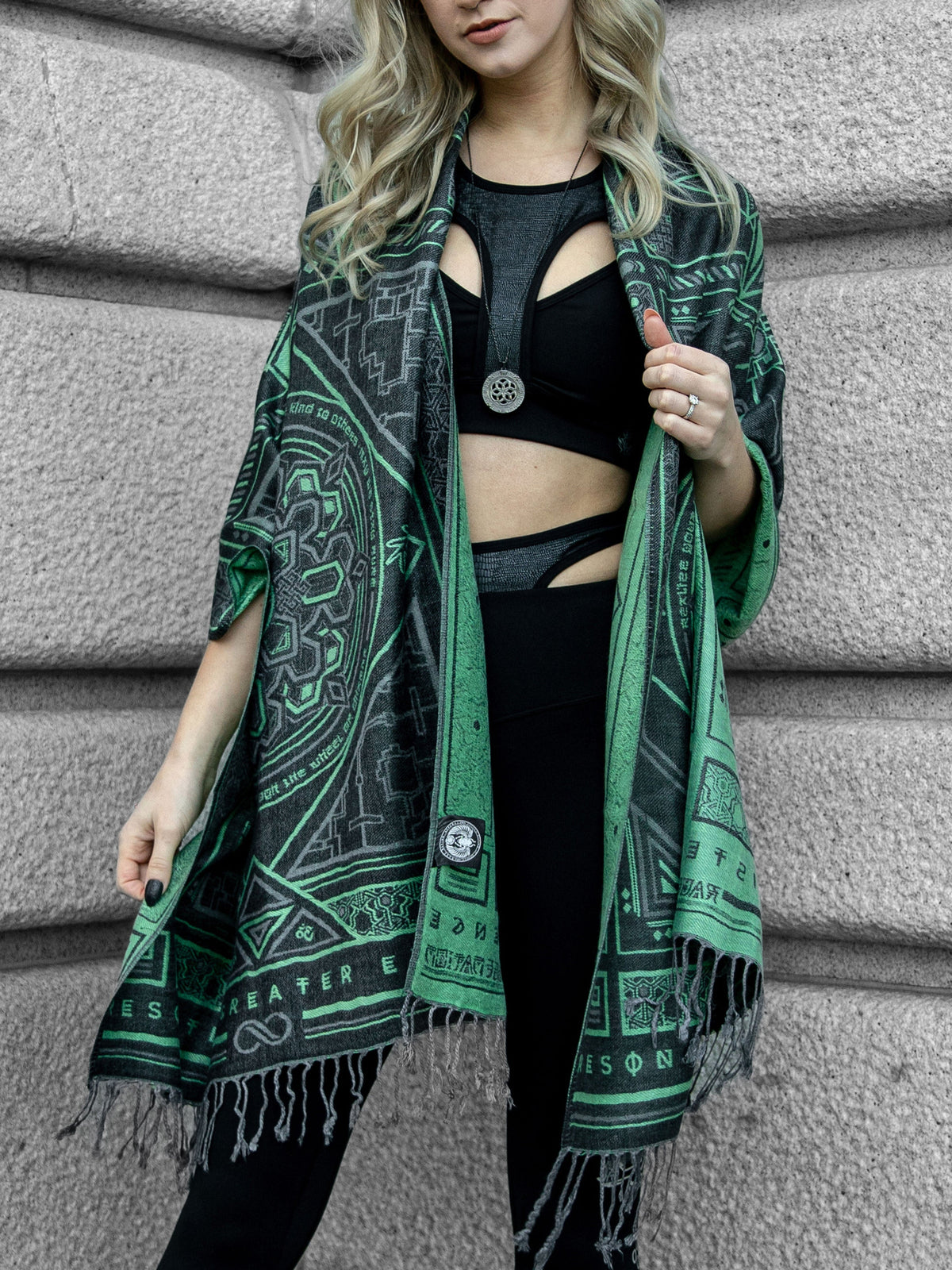 DHARMA V2 • Grey/Mint • AR Activated/UV Reactive • Festival Shawl/Scarf Shawls