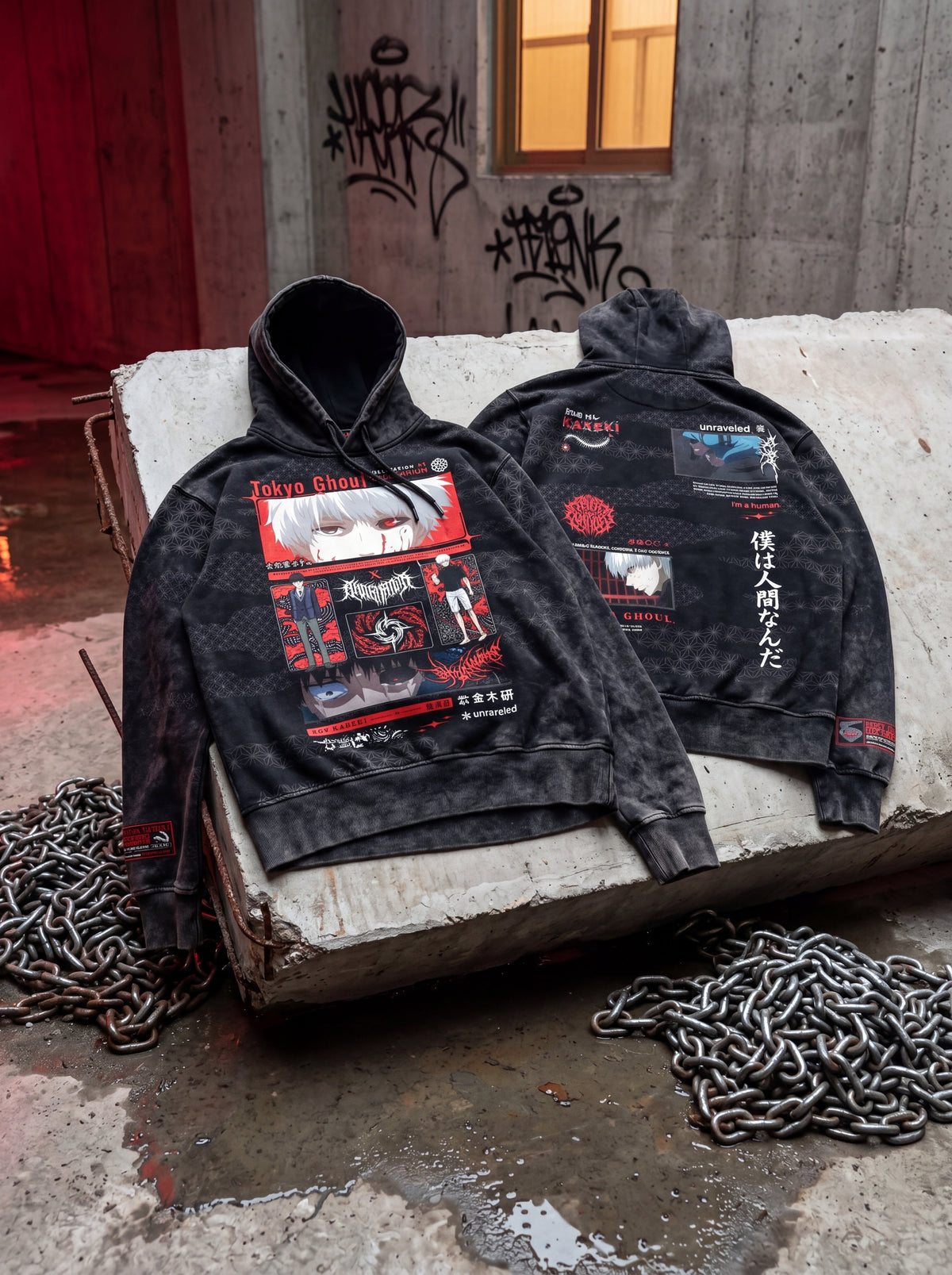 OFFICIAL TOKYO GHOUL ✦ UNRAVEL ✦ Acidwash Collectible Hoodie Hoodie