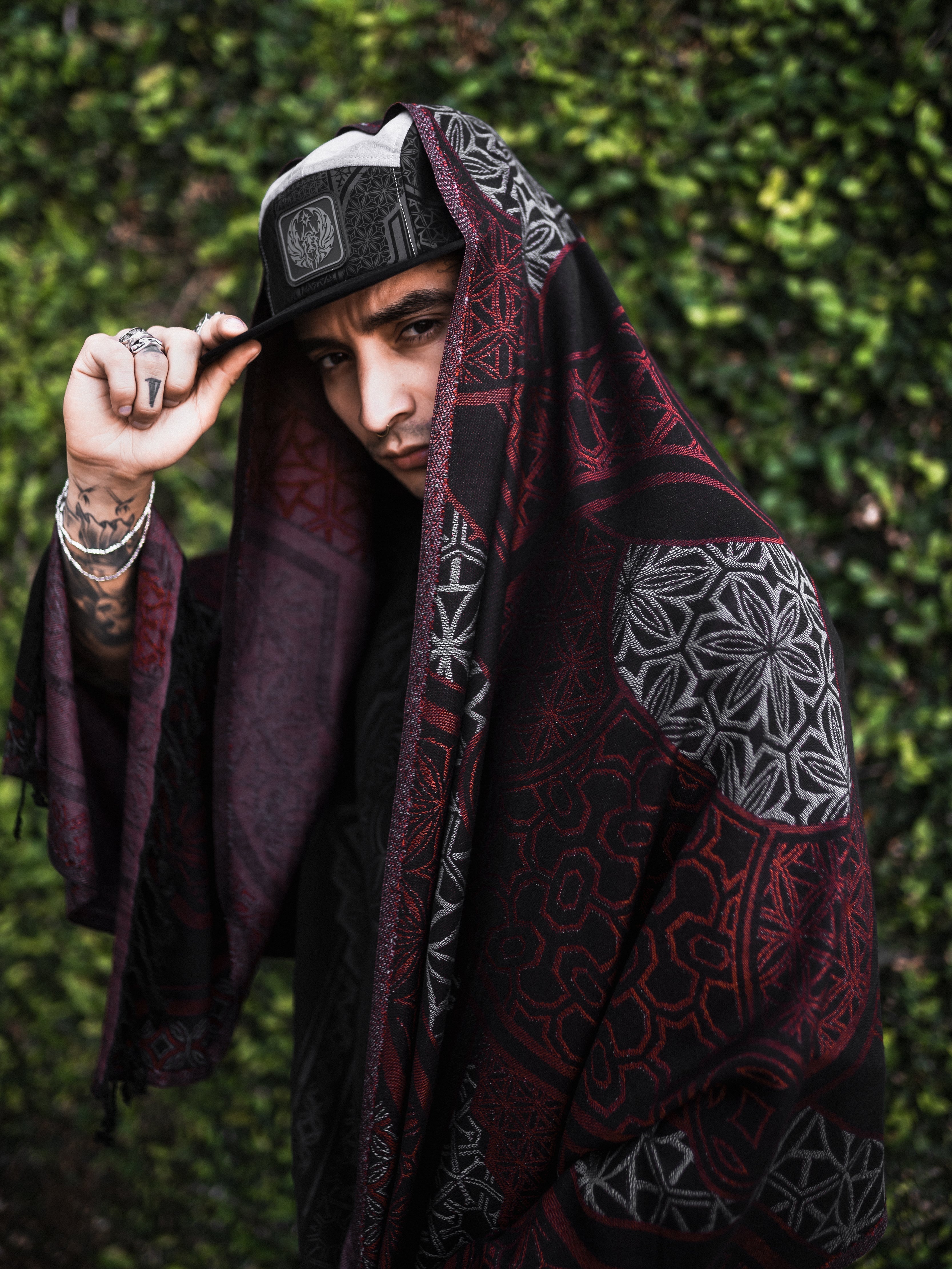 GEOMETRY OF BEING ✦ Crimson/Grey ✦ Festival Shawl Shawls