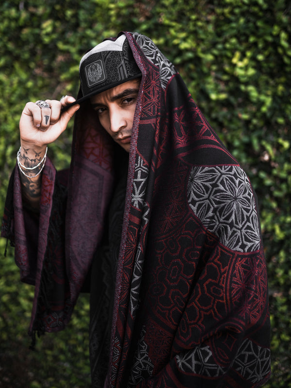 GEOMETRY OF BEING ✦ Crimson/Grey ✦ Festival Shawl Shawls