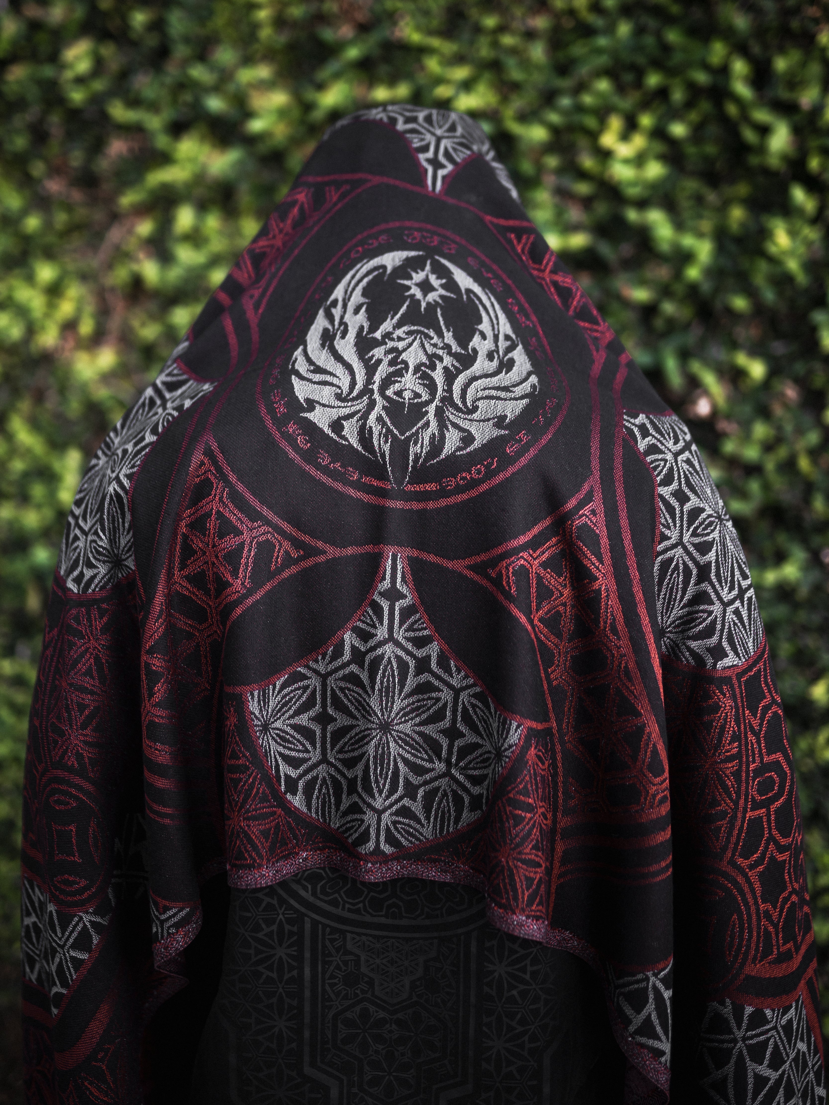 GEOMETRY OF BEING ✦ Crimson/Grey ✦ Festival Shawl Shawls