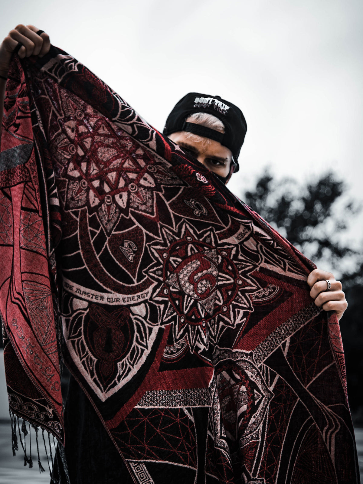 RESTOCKED ✦ HARMONY HEALS • UV REACTIVE RED • Festival Shawl/Scarf Shawl