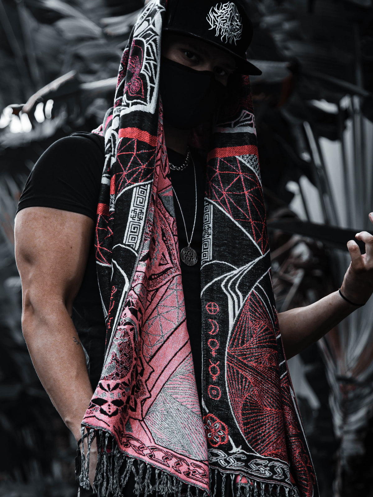 RESTOCKED ✦ HARMONY HEALS • UV REACTIVE RED • Festival Shawl/Scarf Shawl