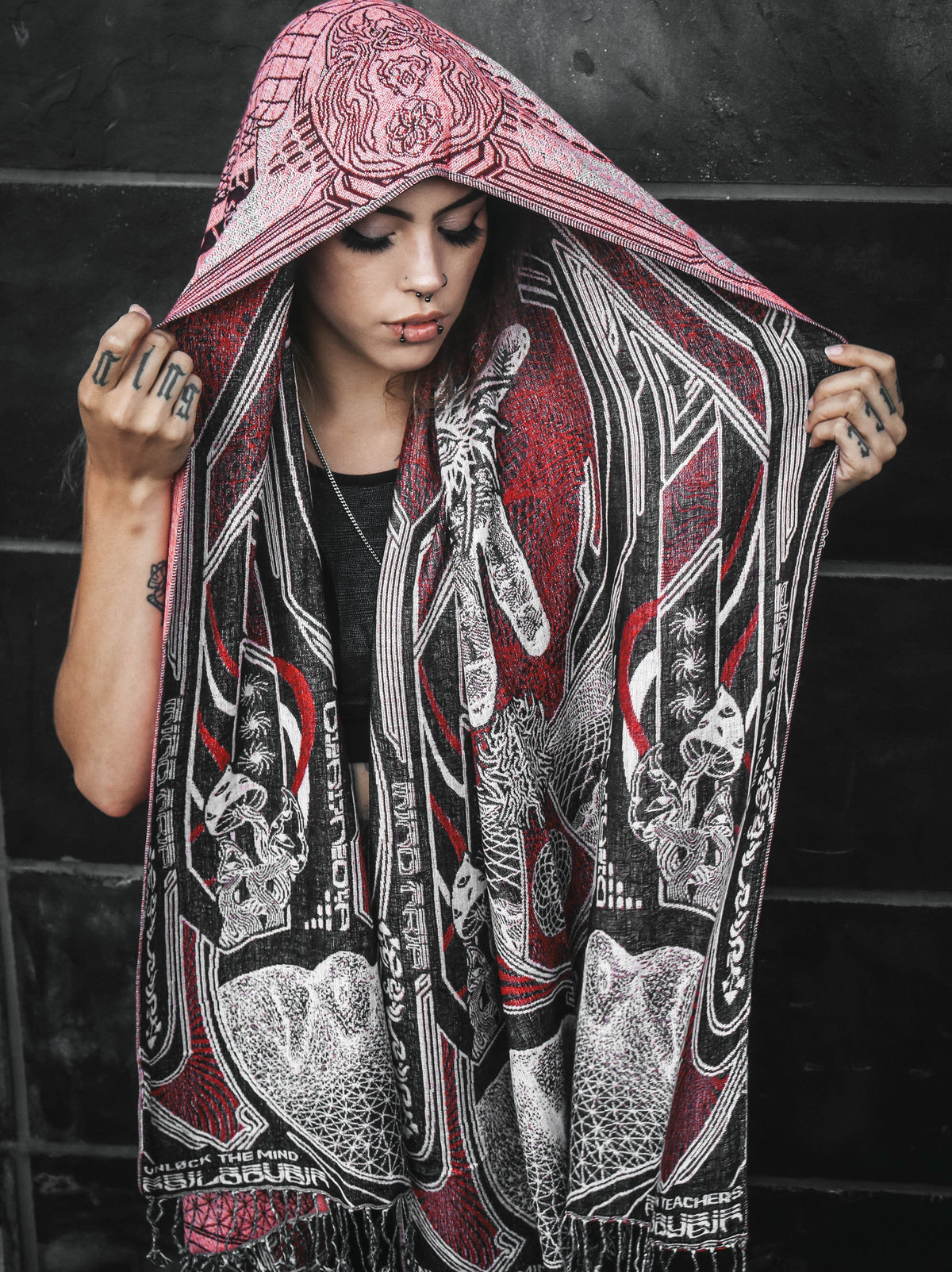 GOLDEN TEACHERS V1 • RUBY • UV-Reactive Festival Shawl/Scarf Shawl