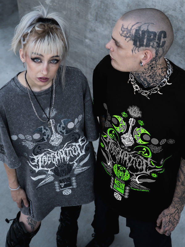 KEYS TO BECOMING ✦ Purple Iridescent + Reflective Ink ✦ Oversized Acidwash T-shirt T-Shirt