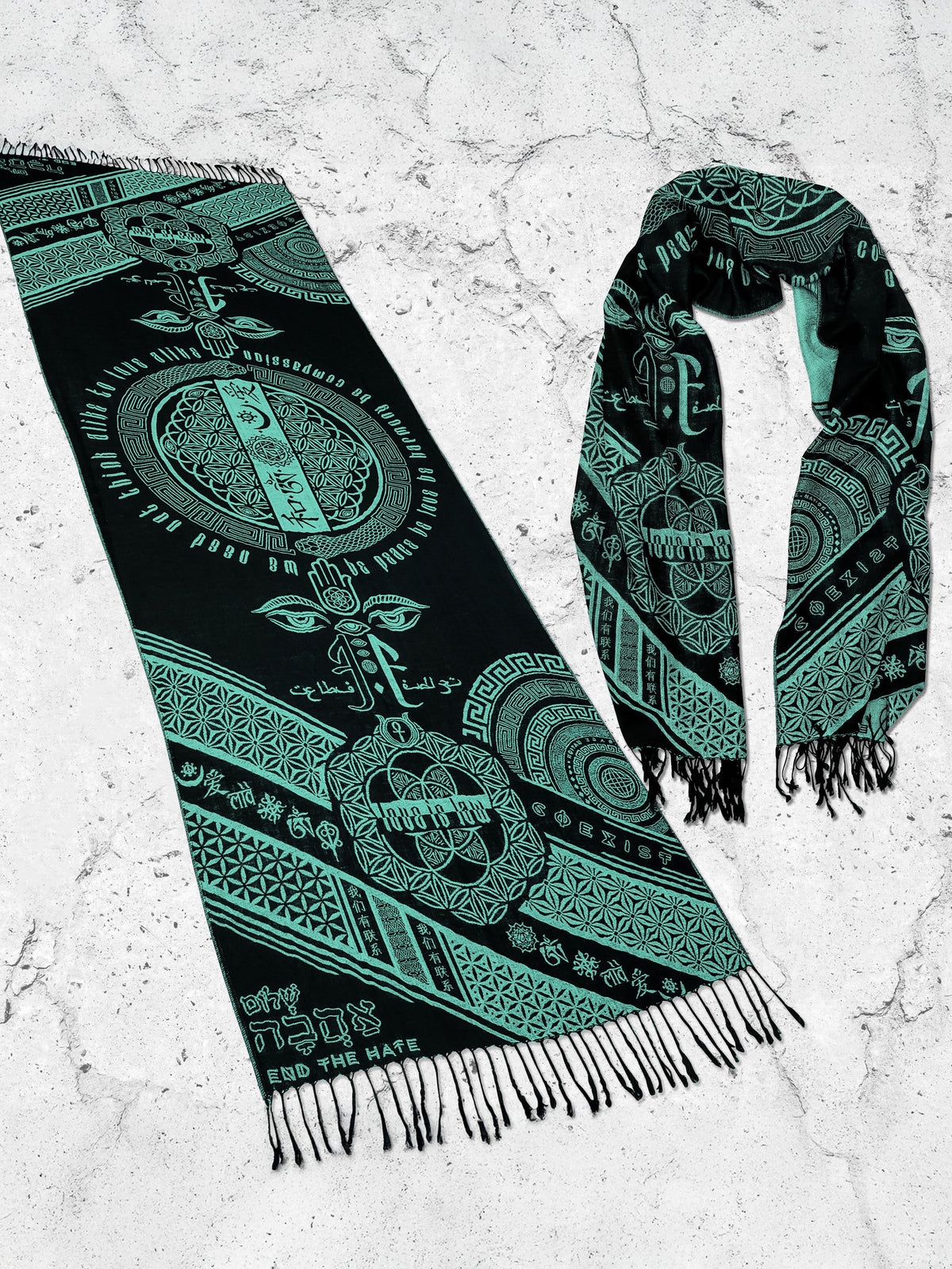 RESTOCKED ✦ LOVE IS LAW ✦ AQUAMARINE ✦ Reversible Festival Shawl/Scarf Shawls