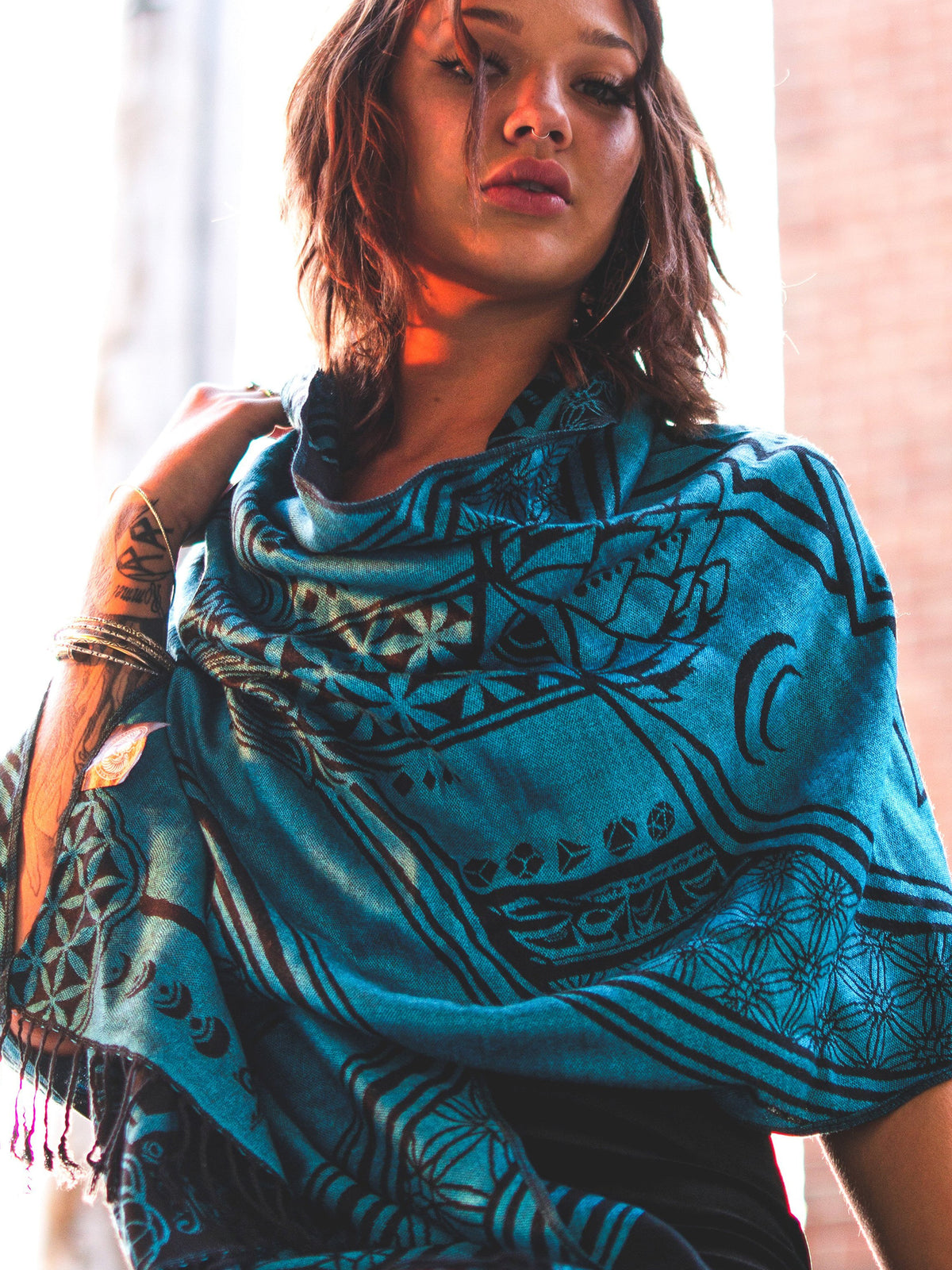 MANTRA • SKY BLUE • Reversible Festival Shawl/Scarf Shawls