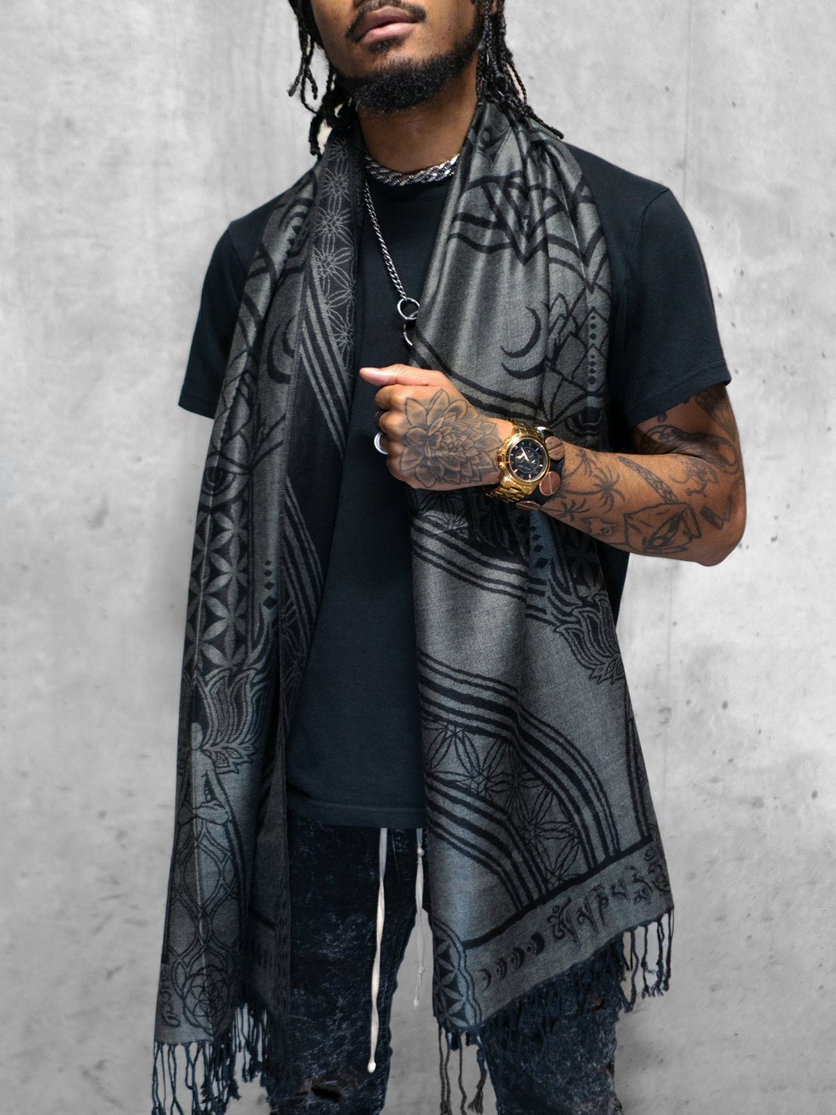 MANTRA • SMOKE • Reversible Festival Shawl/Scarf Shawls