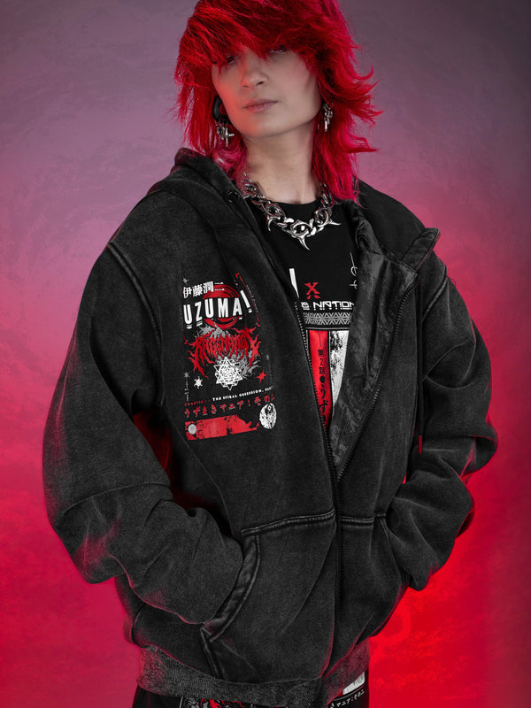 OFFICIAL UZUMAKI ✦ SPIRAL OBSESSION ✦ Acidwash Zip-up Hoodie Hoodie