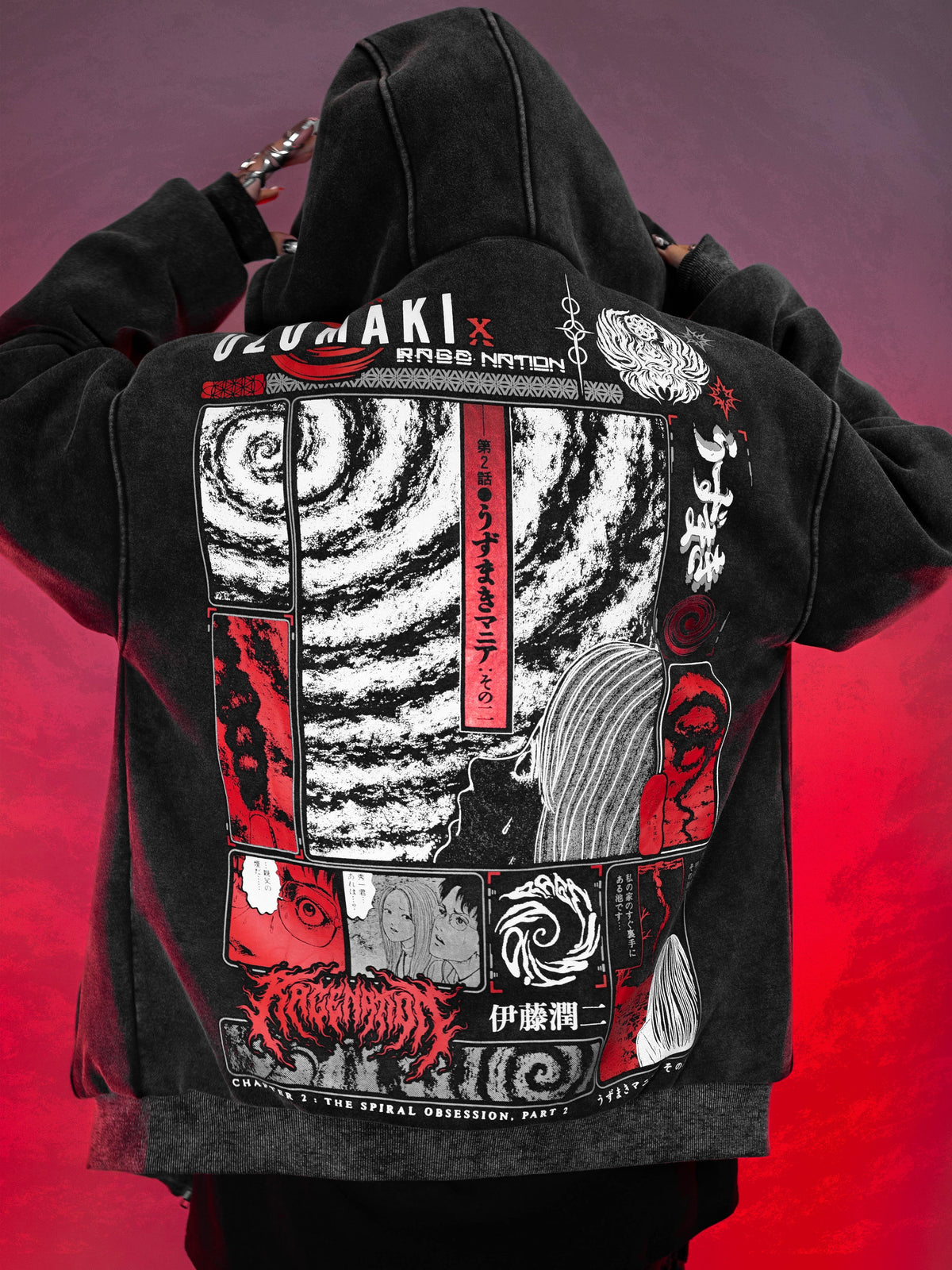 OFFICIAL UZUMAKI ✦ SPIRAL OBSESSION ✦ Acidwash Zip-up Hoodie Hoodie