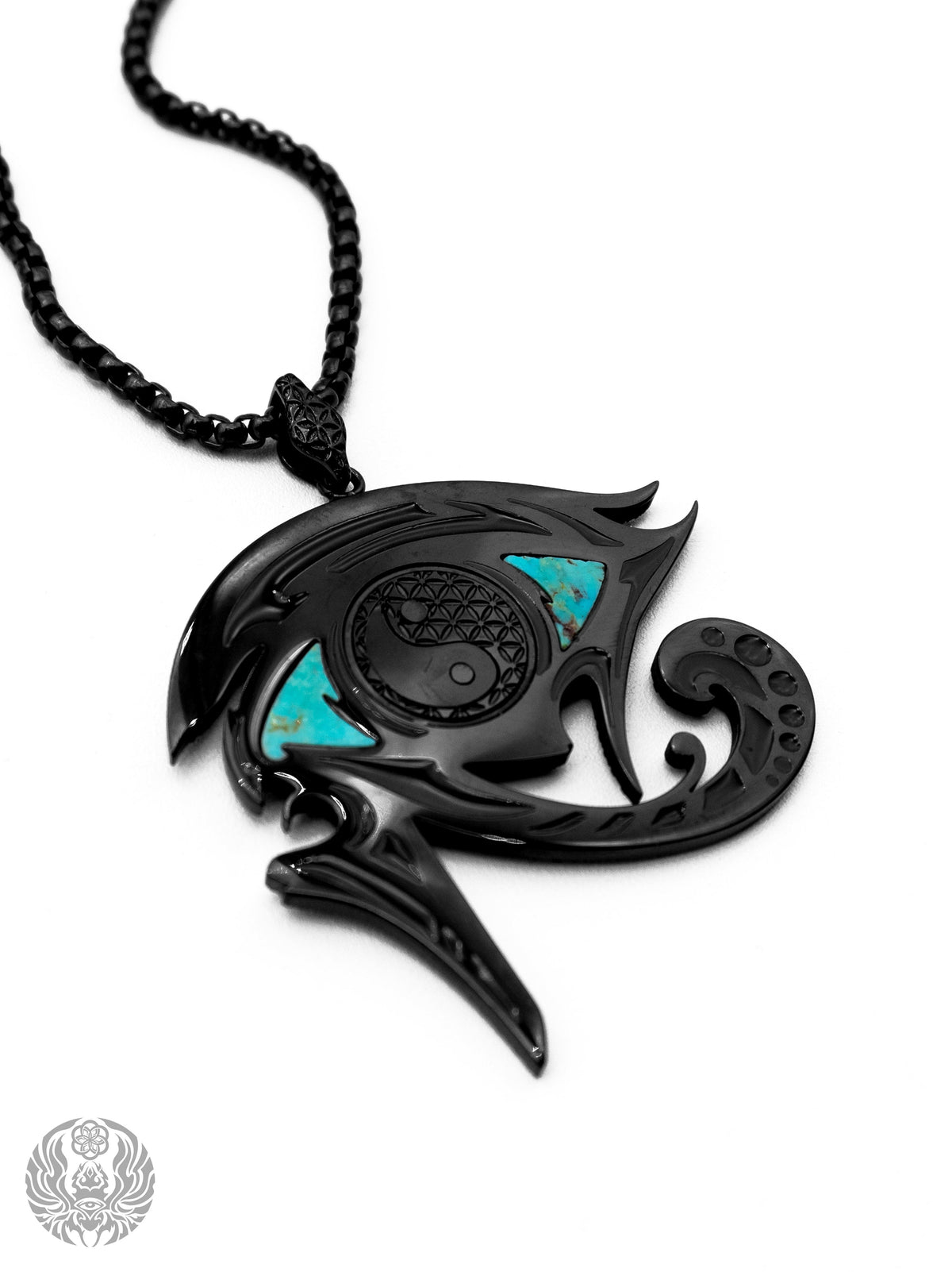 EYES OF BALANCE v3 ✦ REAL TURQUOISE SLAB ✦ Reversible Amulet 002 w/ Box Chain Jewelry