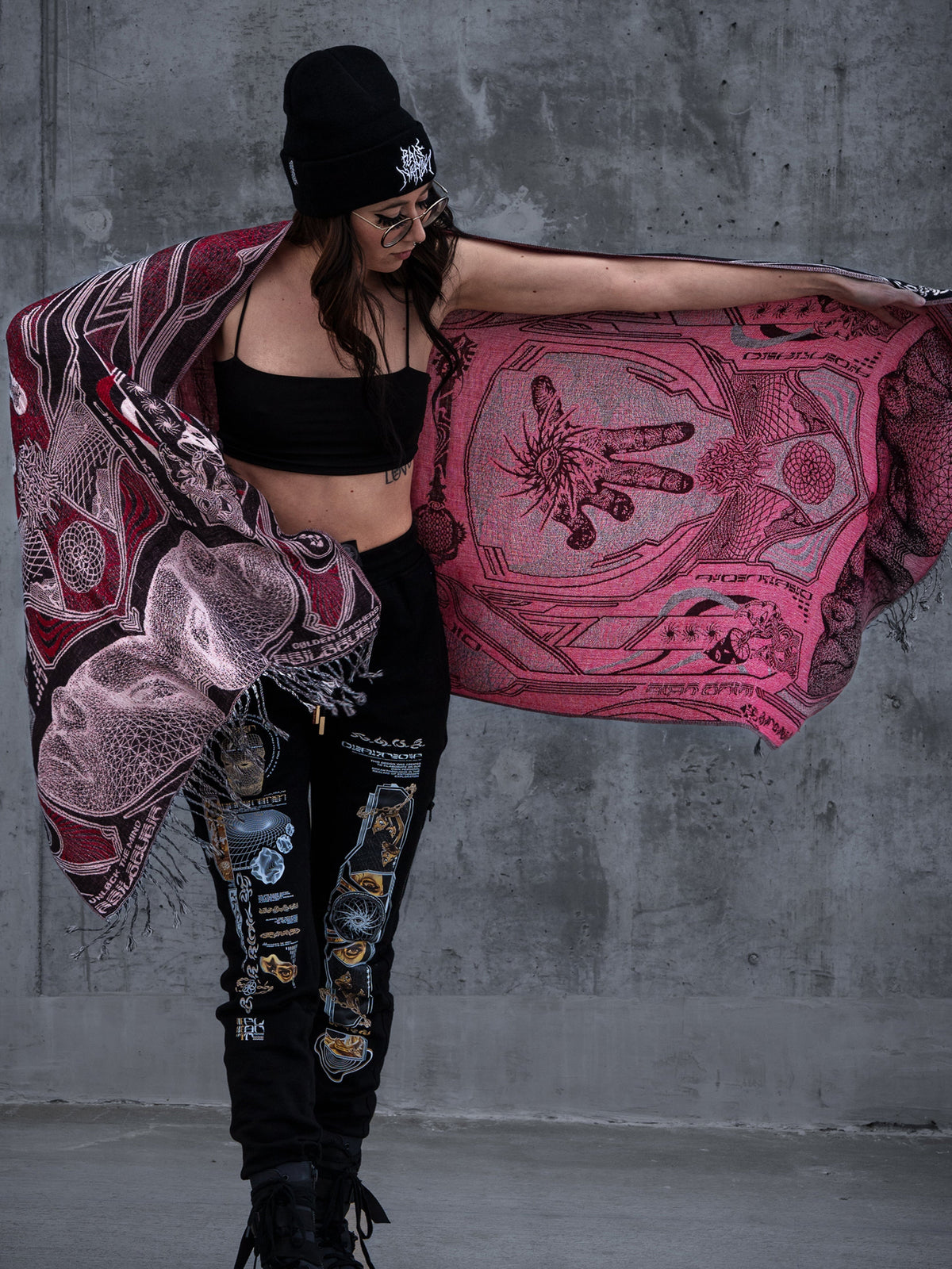 RESTOCKED ✦ GOLDEN TEACHERS V1 • RUBY • UV-Reactive Festival Shawl/Scarf Shawl