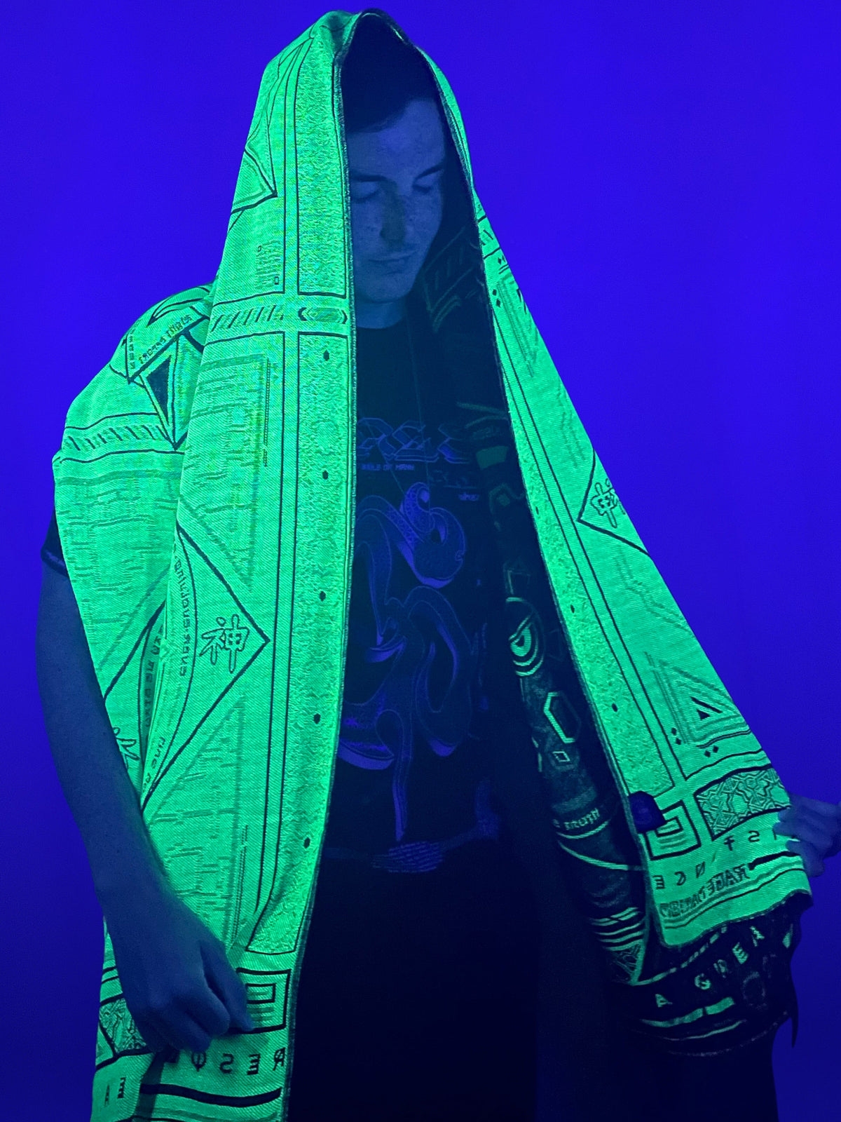 DHARMA V2 • Grey / Neon Yellow • UV REACTIVE • Festival Shawl/Scarf Shawls