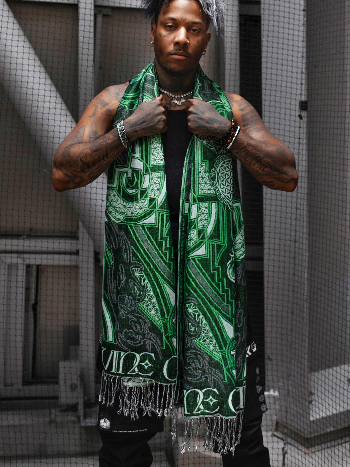 DIVINE GUIDANCE ✦ UV GREEN ✦ Reversible Festival Shawl Shawl