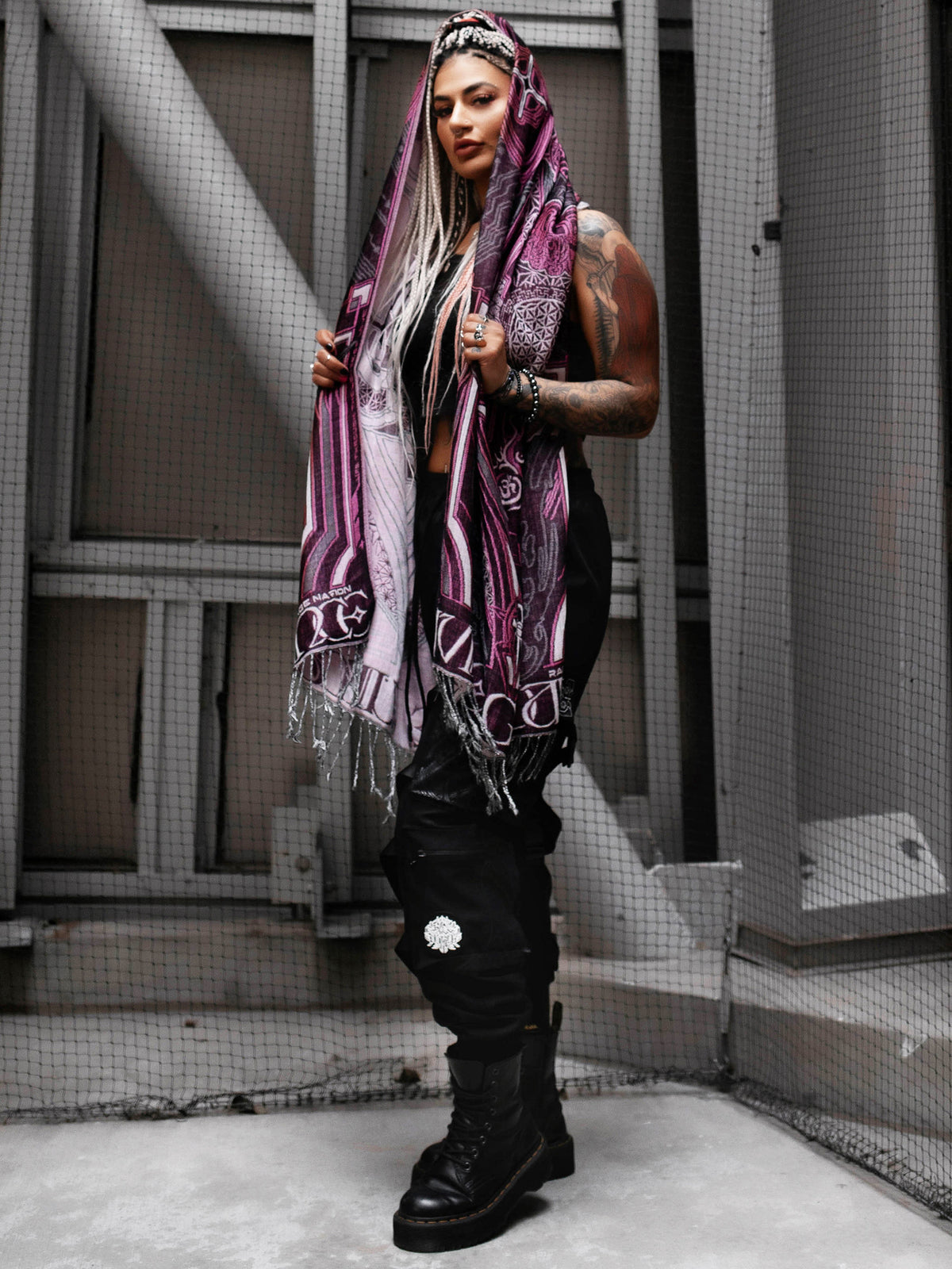DIVINE GUIDANCE ✦ UV-REACTIVE PETAL PINK ✦ Reversible Festival Shawl Shawl