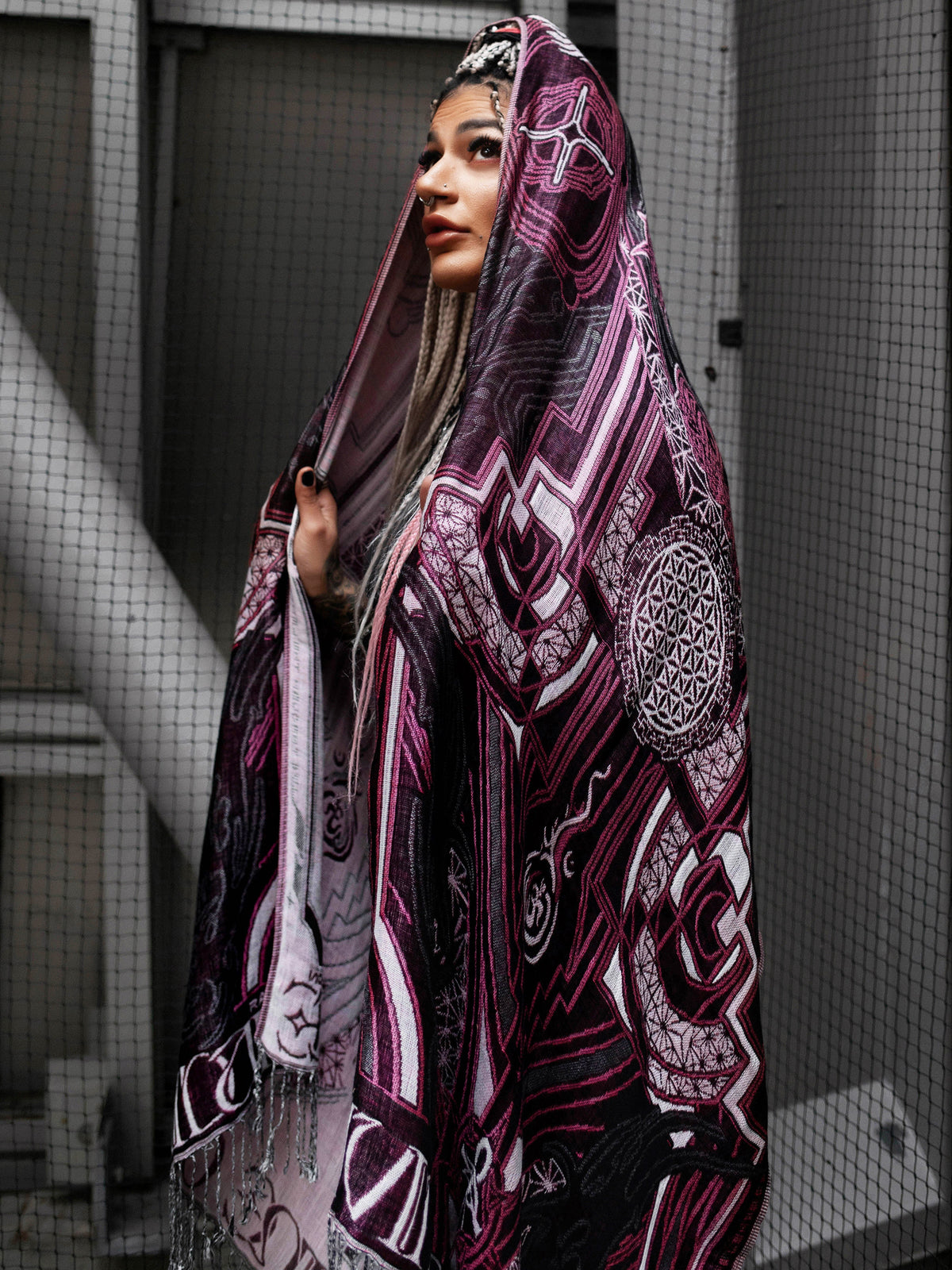 DIVINE GUIDANCE ✦ UV-REACTIVE PETAL PINK ✦ Reversible Festival Shawl Shawl