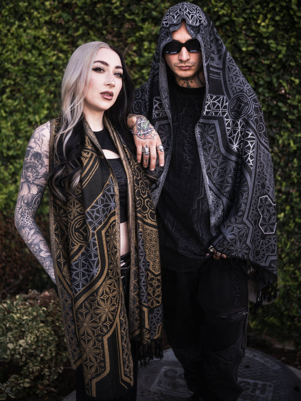GEOMETRY OF BEING ✦ Gold/Silver ✦ Festival Shawl Shawls
