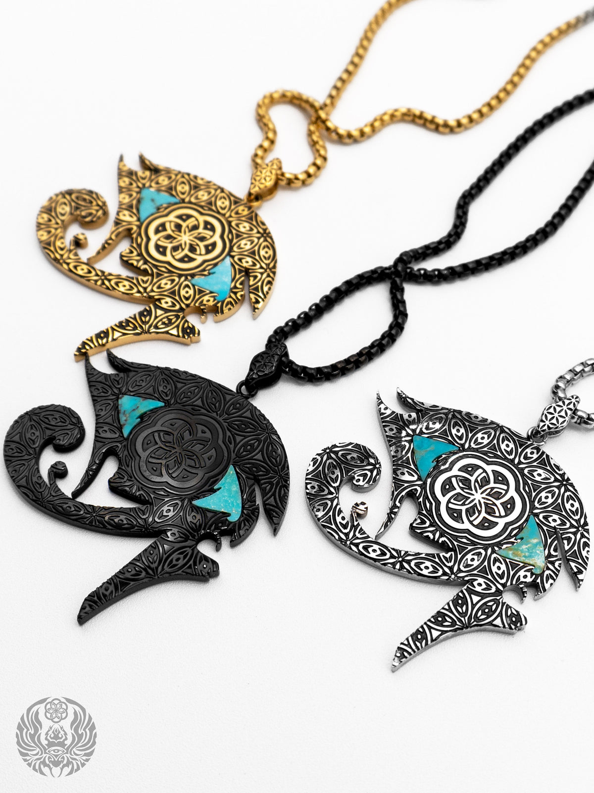 EYES OF BALANCE v3 ✦ REAL TURQUOISE SLAB ✦ Reversible Amulet 002 w/ Box Chain Jewelry