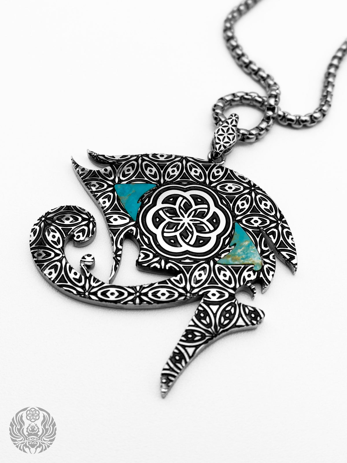 EYES OF BALANCE v2 ✦ REAL TURQUOISE SLAB ✦ Reversible Amulet 002 w/ Box Chain Jewelry
