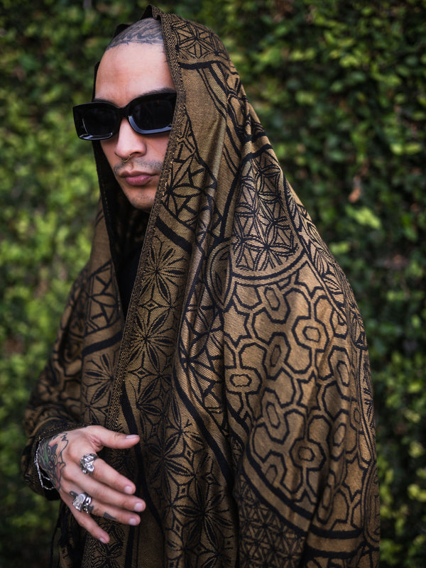 GEOMETRY OF BEING ✦ Antique Gold Festival Shawl Shawls