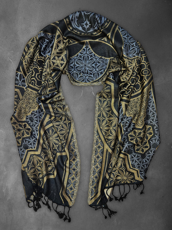 GEOMETRY OF BEING ✦ Gold/Silver ✦ Festival Shawl Shawls