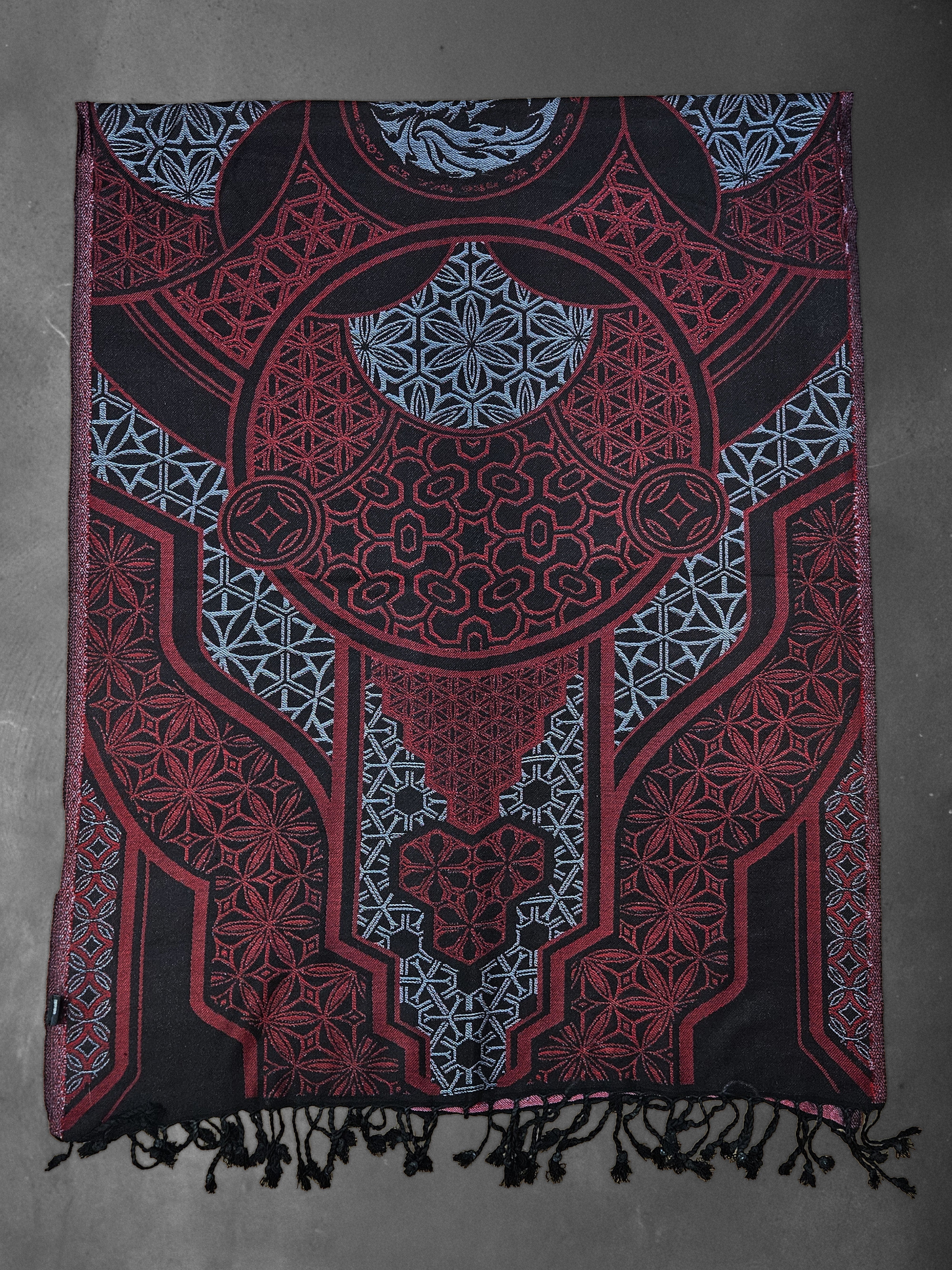 GEOMETRY OF BEING ✦ Crimson/Grey ✦ Festival Shawl Shawls