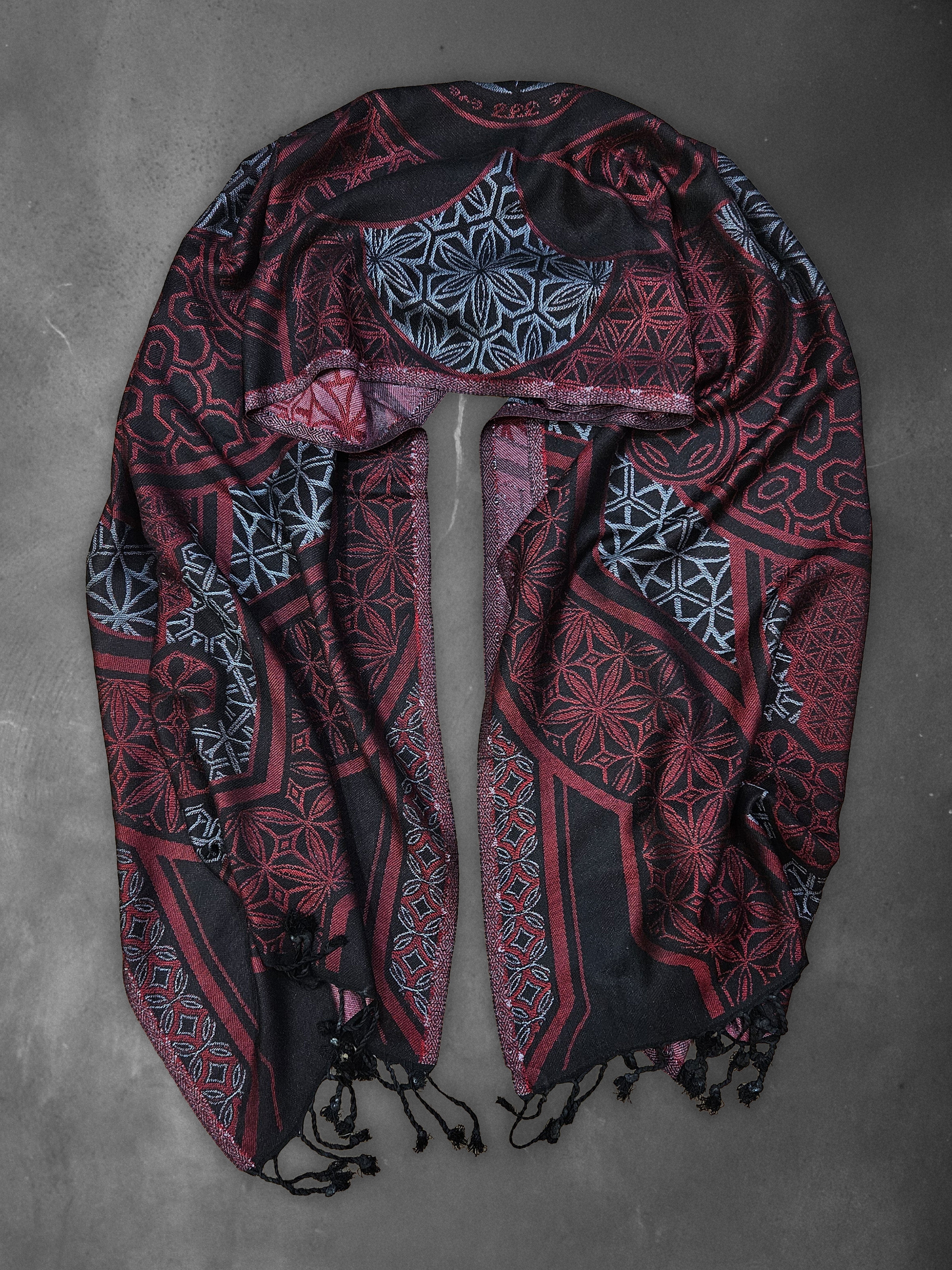 GEOMETRY OF BEING ✦ Crimson/Grey ✦ Festival Shawl Shawls
