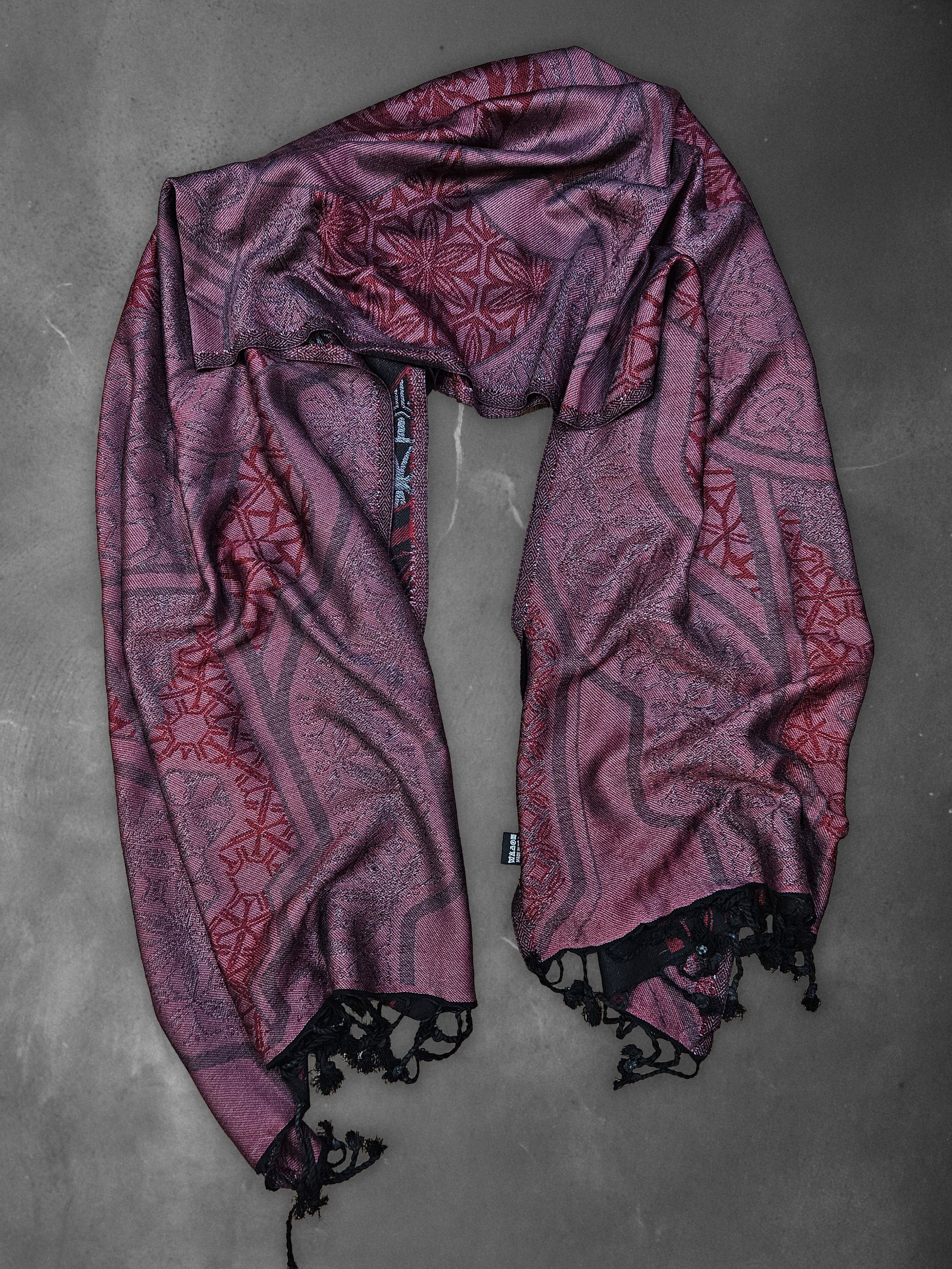 GEOMETRY OF BEING ✦ Crimson/Grey ✦ Festival Shawl Shawls