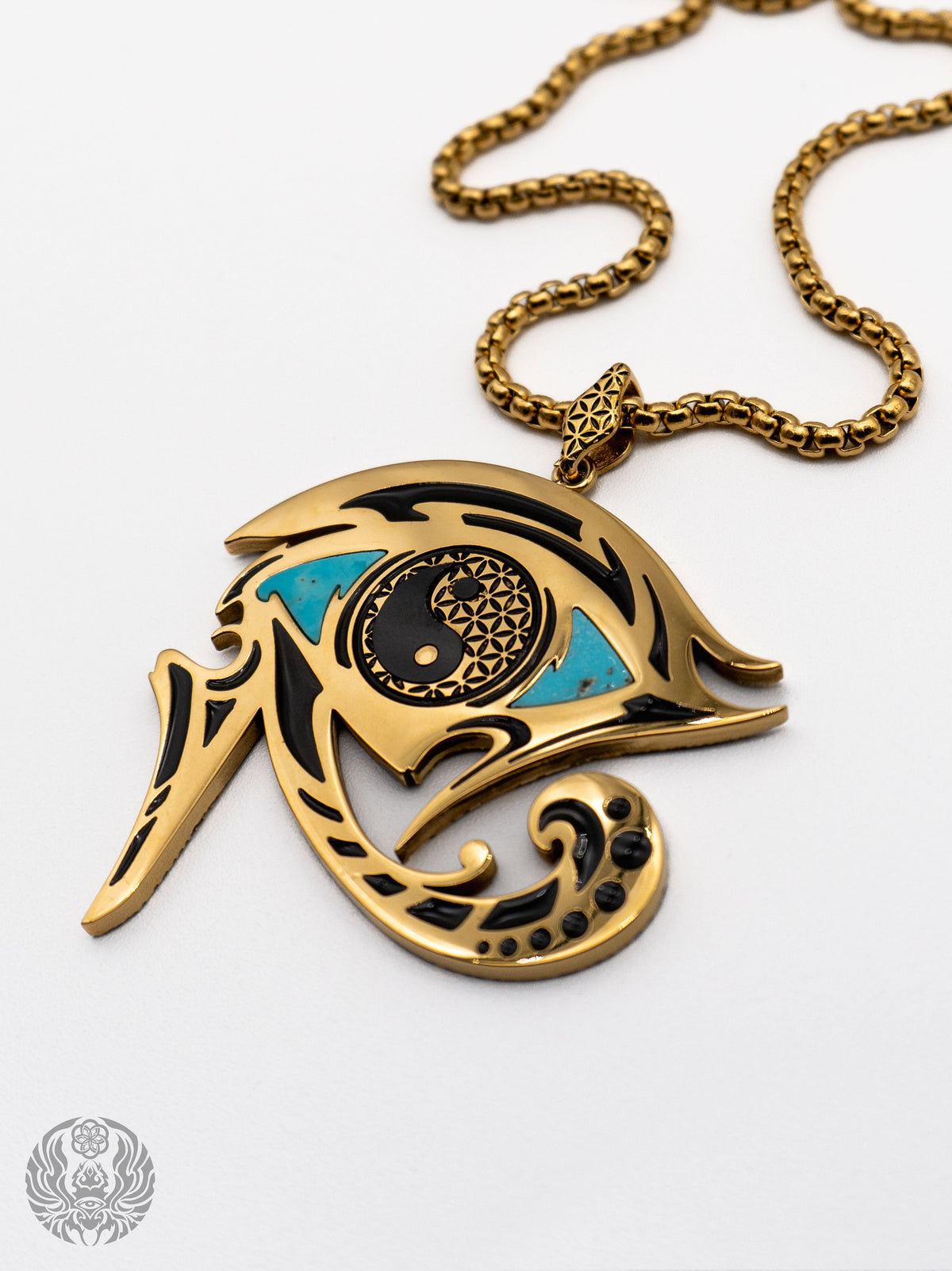EYES OF BALANCE v1 ✦ REAL TURQUOISE SLAB ✦ Reversible Amulet 002 w/ Box Chain Jewelry