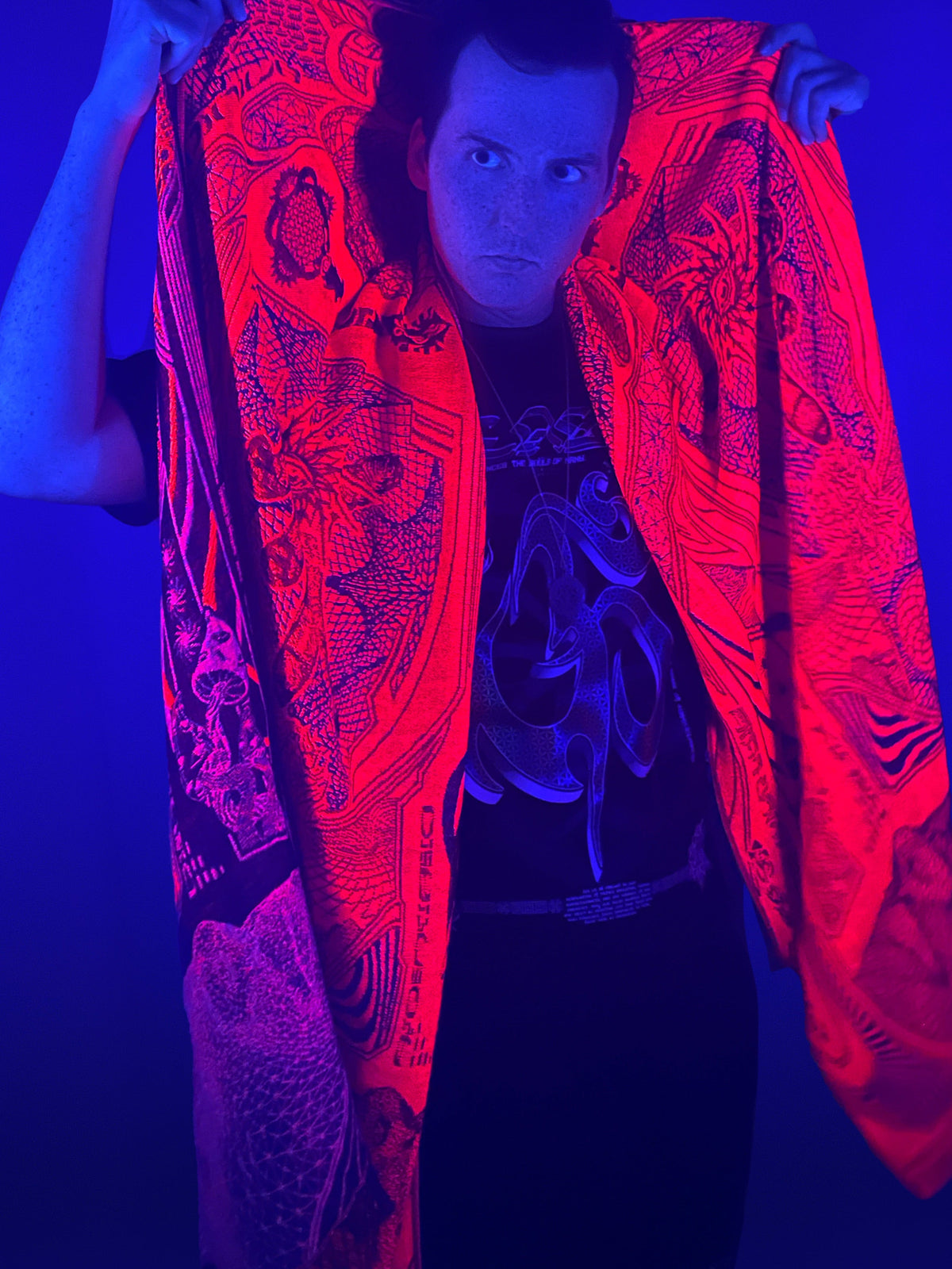 RESTOCKED ✦ GOLDEN TEACHERS V1 • RUBY • UV-Reactive Festival Shawl/Scarf Shawl