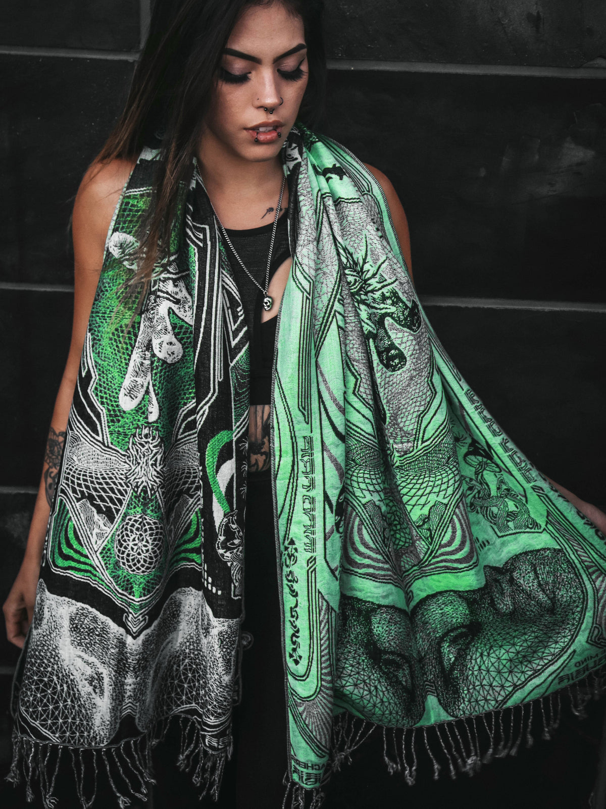 GOLDEN TEACHERS V1 • UV GREEN • Festival Shawl/Scarf Shawl