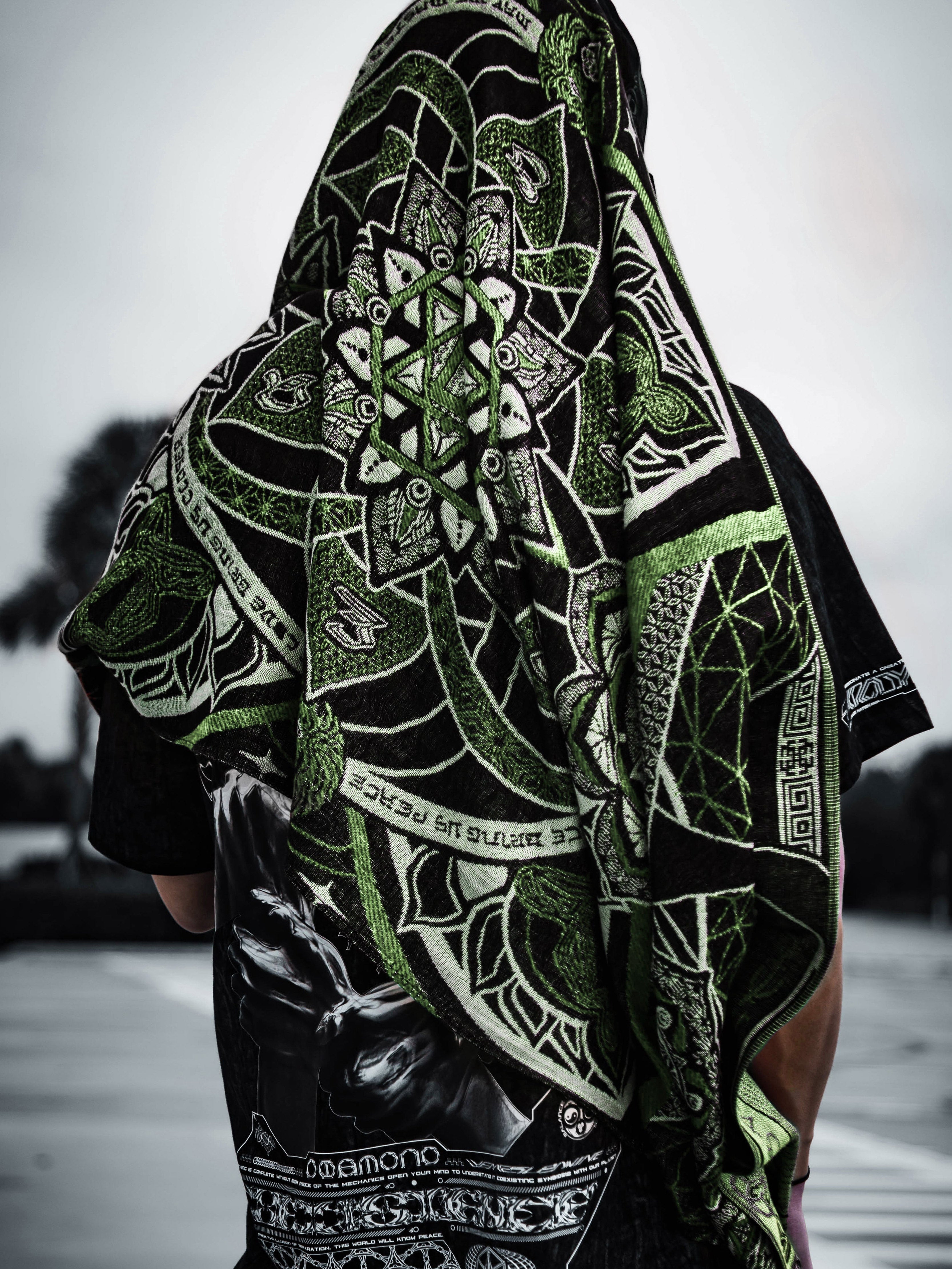 NEW RELEASE • HARMONY HEALS • UV-REACTIVE GREEN MINT • Festival Shawl/Scarf Shawl