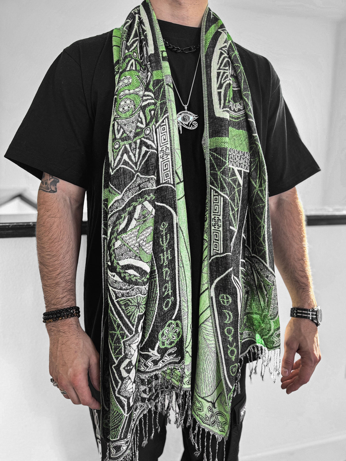 NEW RELEASE • HARMONY HEALS • UV-REACTIVE GREEN MINT • Festival Shawl/Scarf Shawl